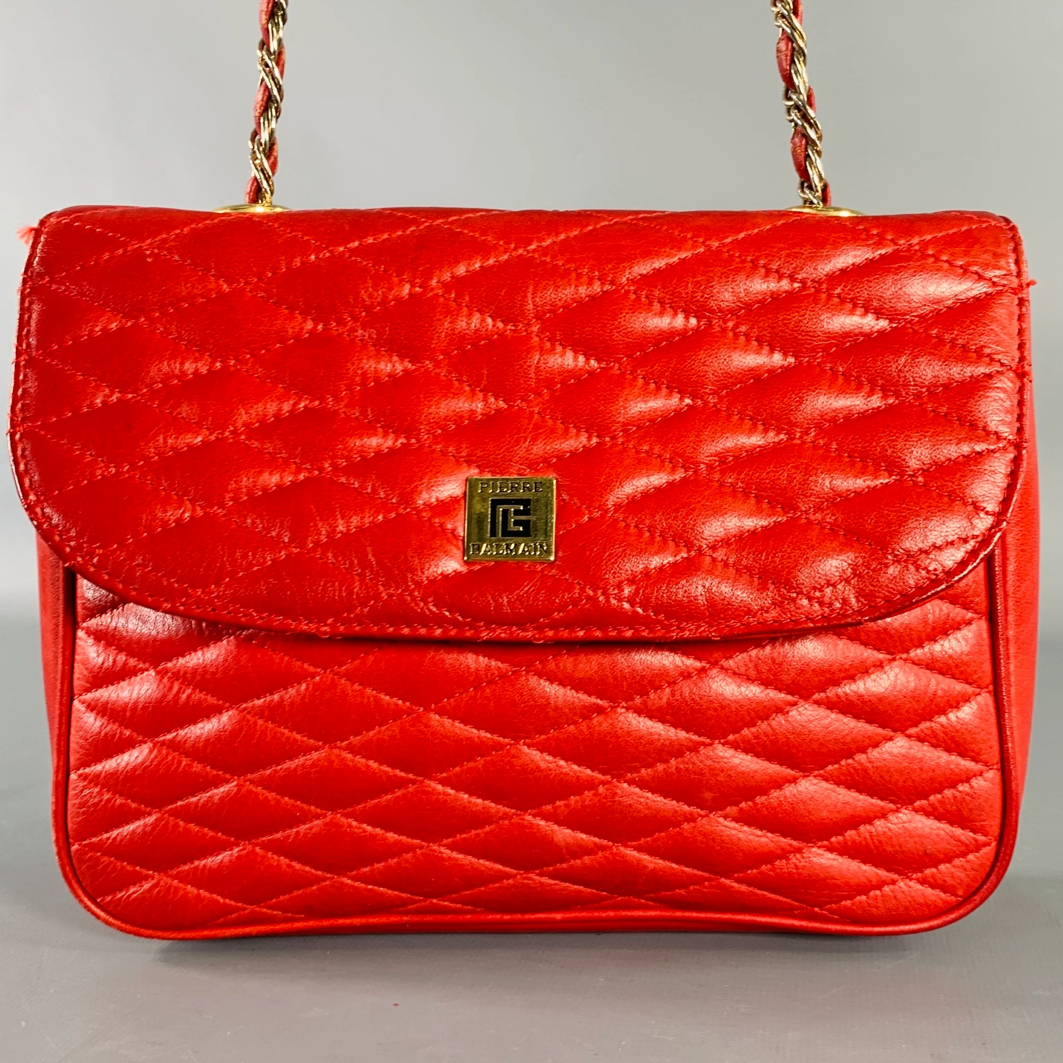 PIERRE BALMAIN Red Quilted Leather Chain Strap Shoulder Bag - Image 2