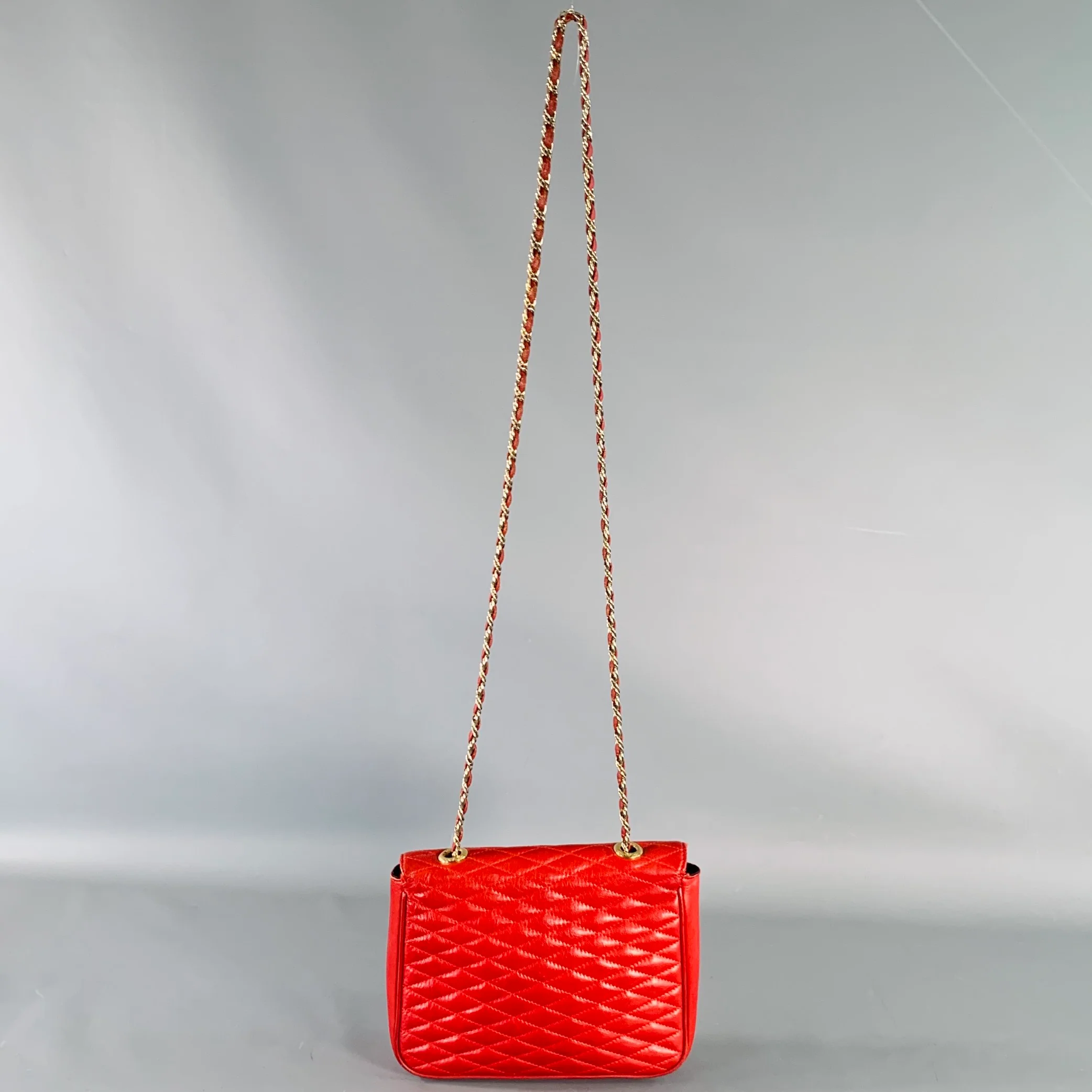 PIERRE BALMAIN Red Quilted Leather Chain Strap Shoulder Bag - Image 4