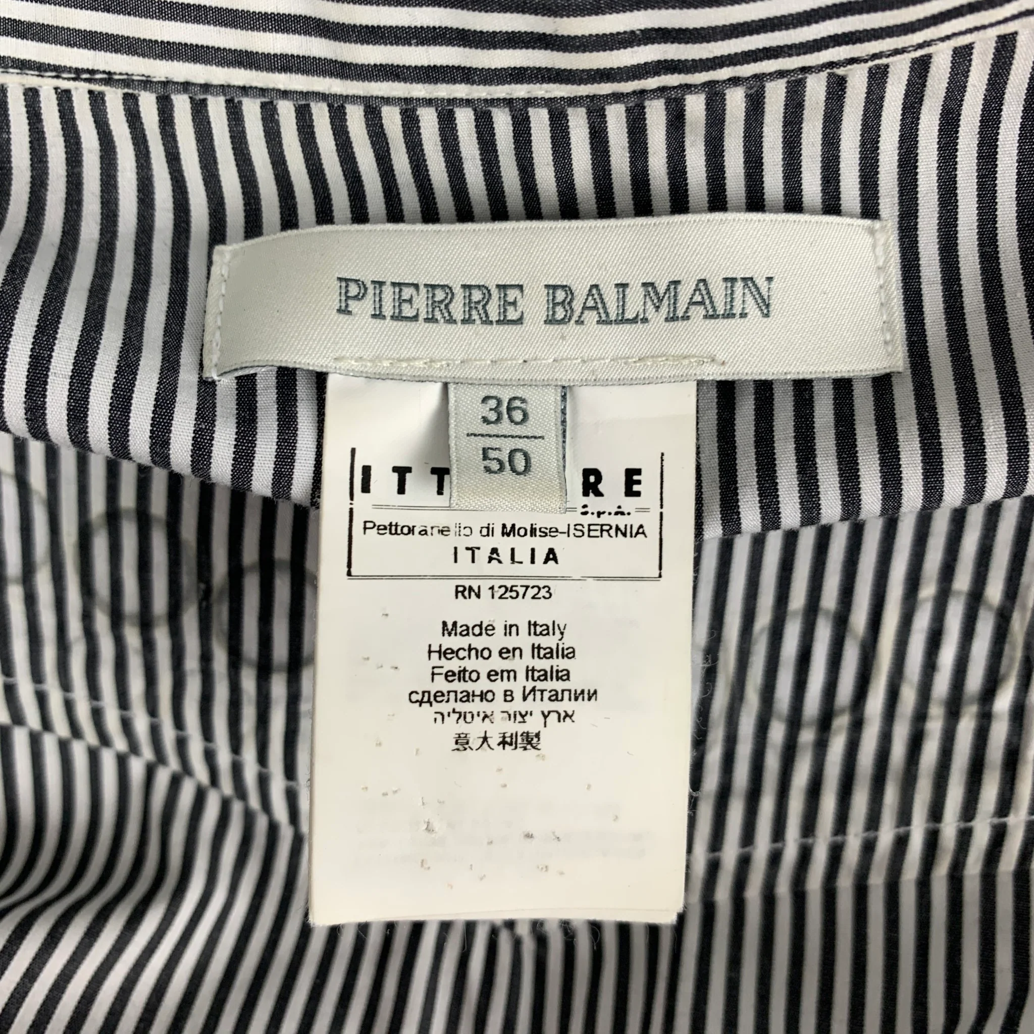 PIERRE BALMAIN Size M Black & White Silver Stripe Cotton Long Sleeve Shirt - Image 6