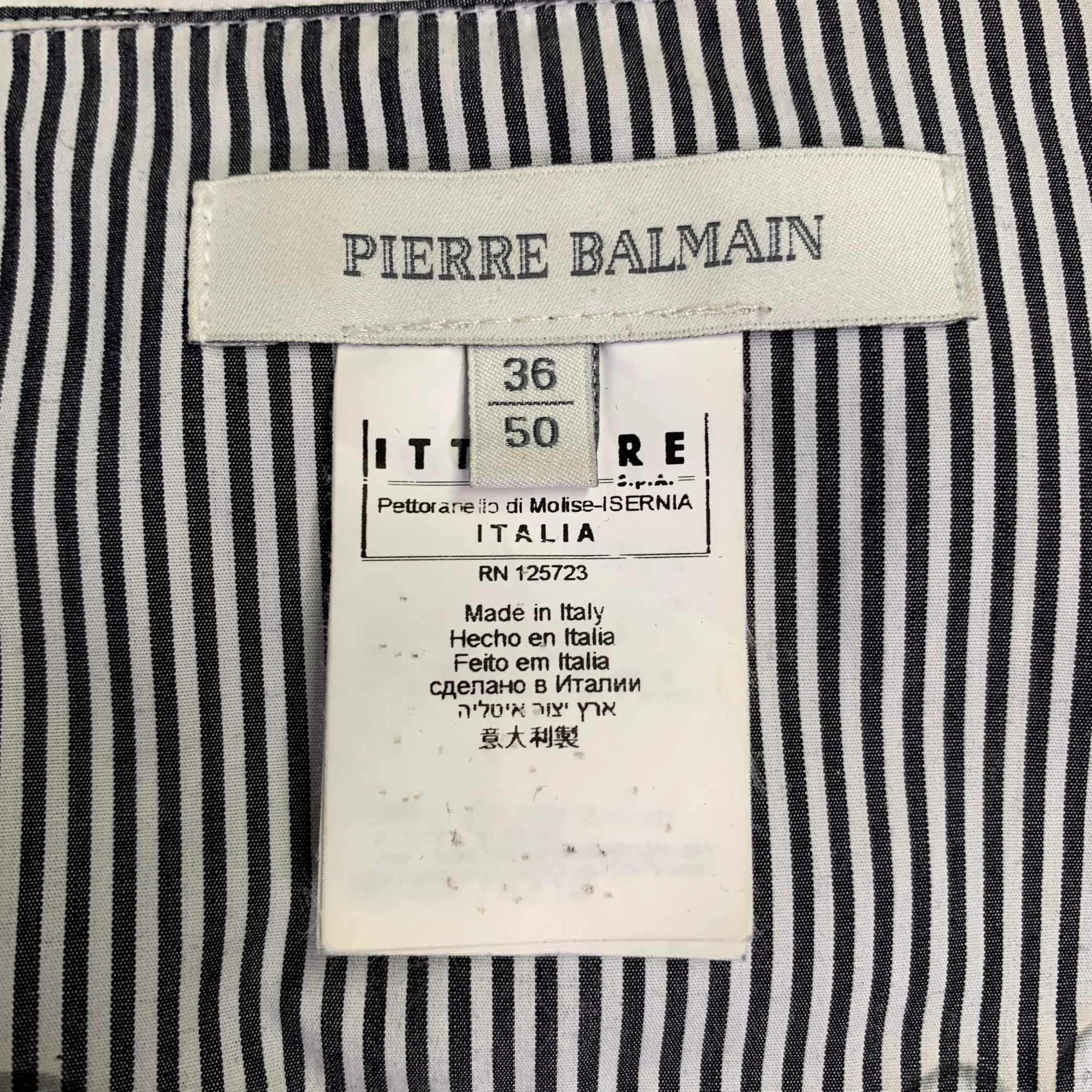PIERRE BALMAIN Size M Silver Black White Stripe Studded Cotton Long Sleeve Shirt - Image 6