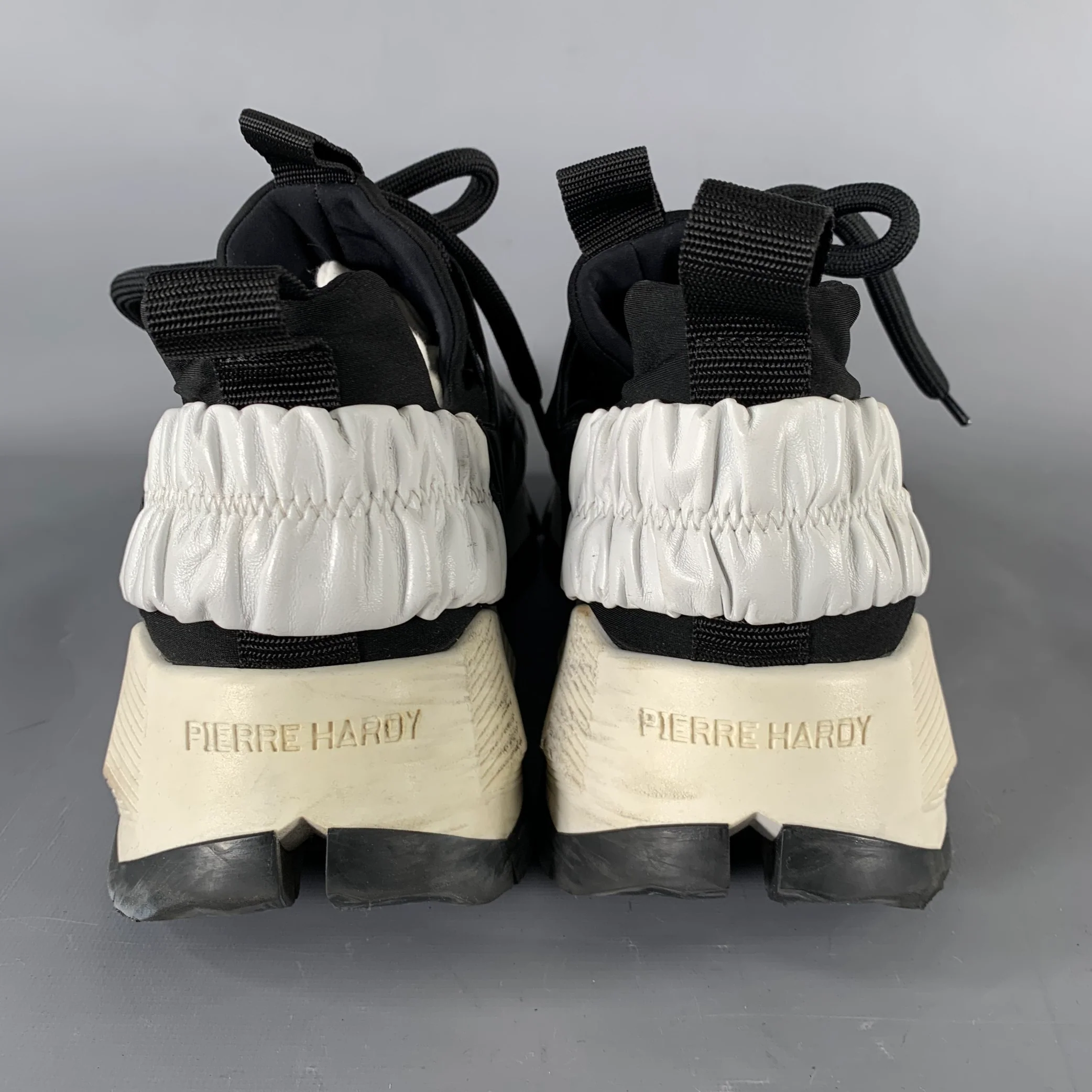 PIERRE HARDY Size 12 Black White Layered Leather Platform Sneakers - Image 3