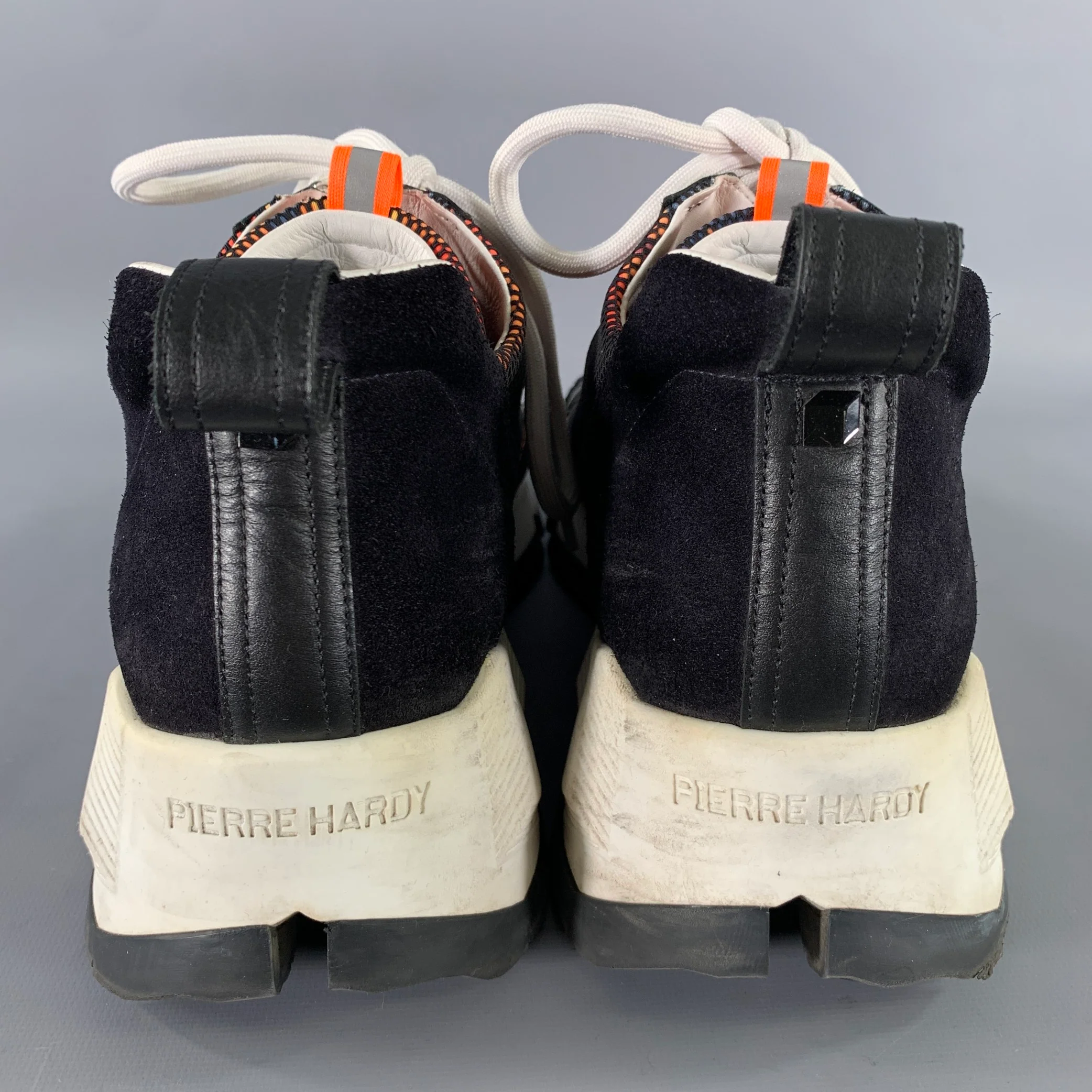 PIERRE HARDY Size 13 Black White Orange Mesh Canvas Runner Sneakers - Image 3