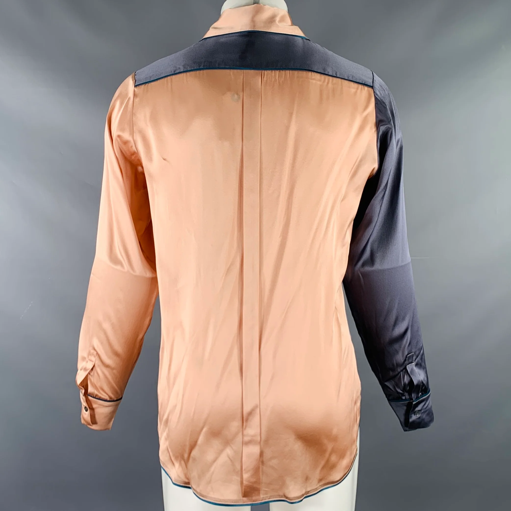 PIERRE-LOUIS MASCIA Size M Blue Blush Color Block Silk Long Sleeve Shirt - Image 3