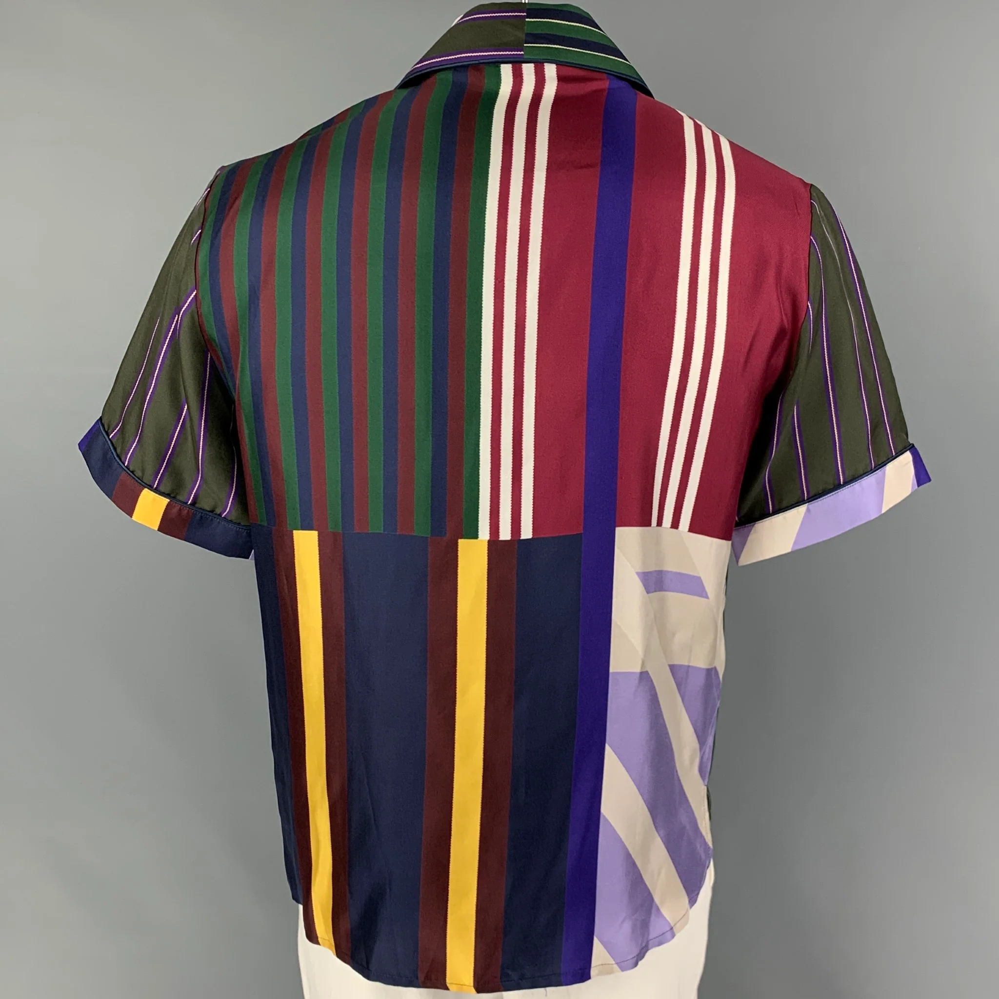 PIERRE-LOUIS MASCIA Size M Multi-Color Stripe Silk Camp Short Sleeve Shirt - Image 3