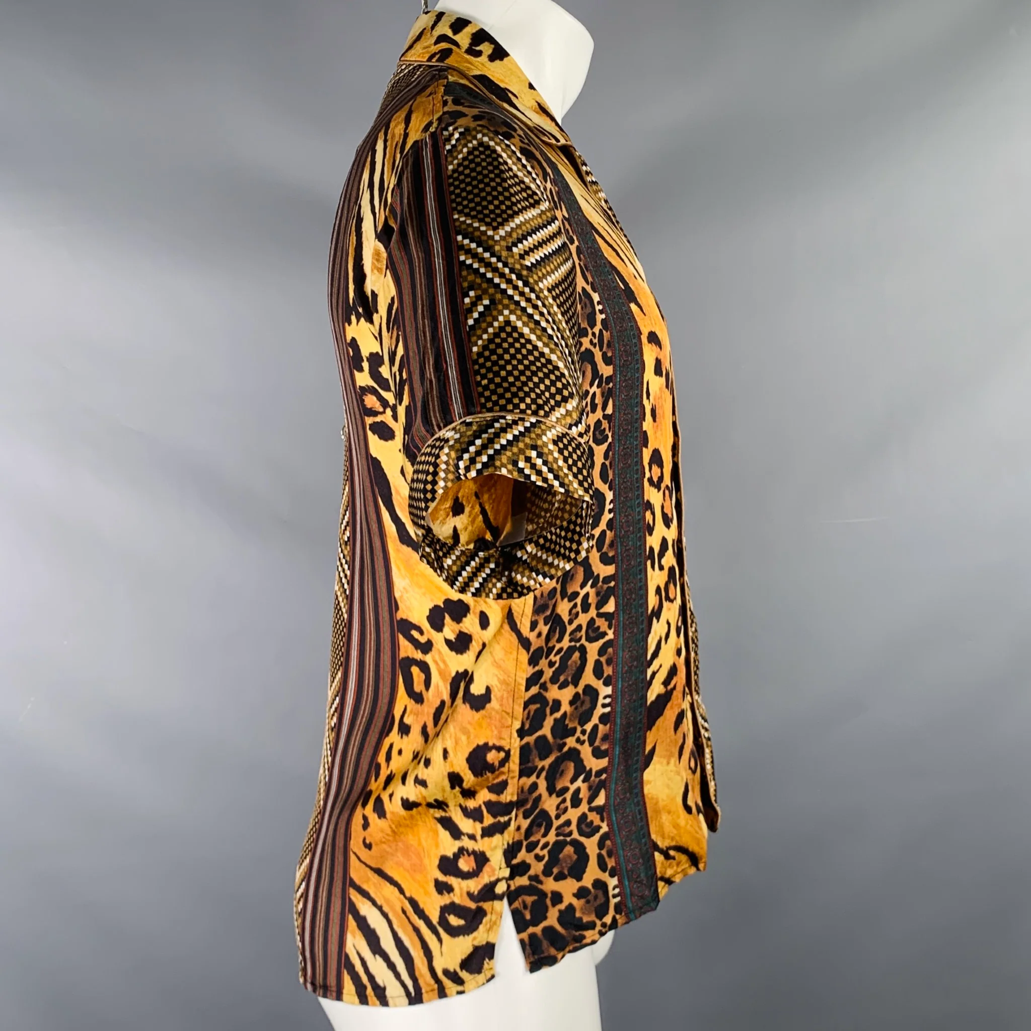 PIERRE-LOUIS MASCIA Size XS Brown Tan Animal Print Silk Short Sleeve Shirt - Image 2