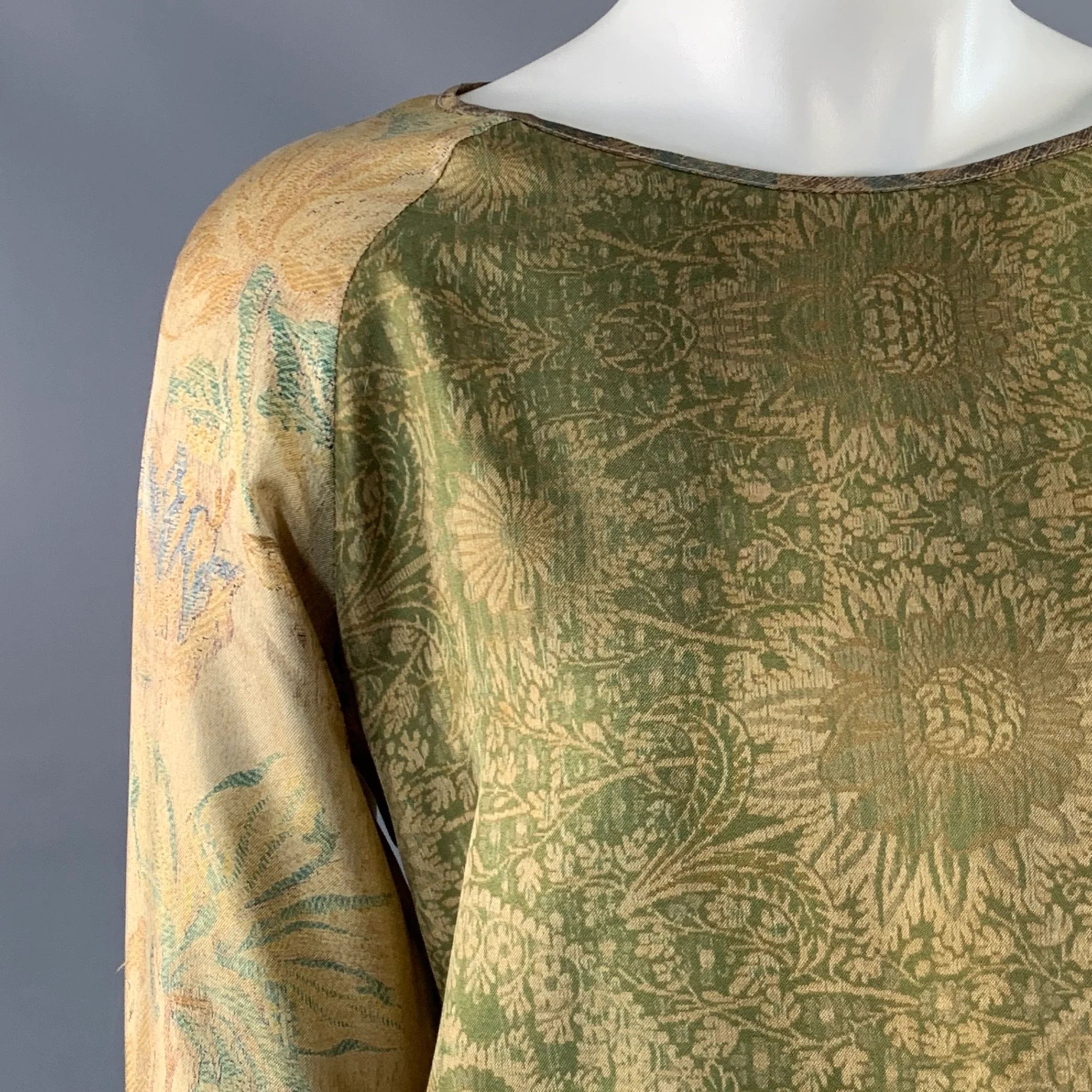 PIERRE-LOUIS MASCIA Size XS Green Brown Silk Floral Long Sleeve Dress Top - Image 3
