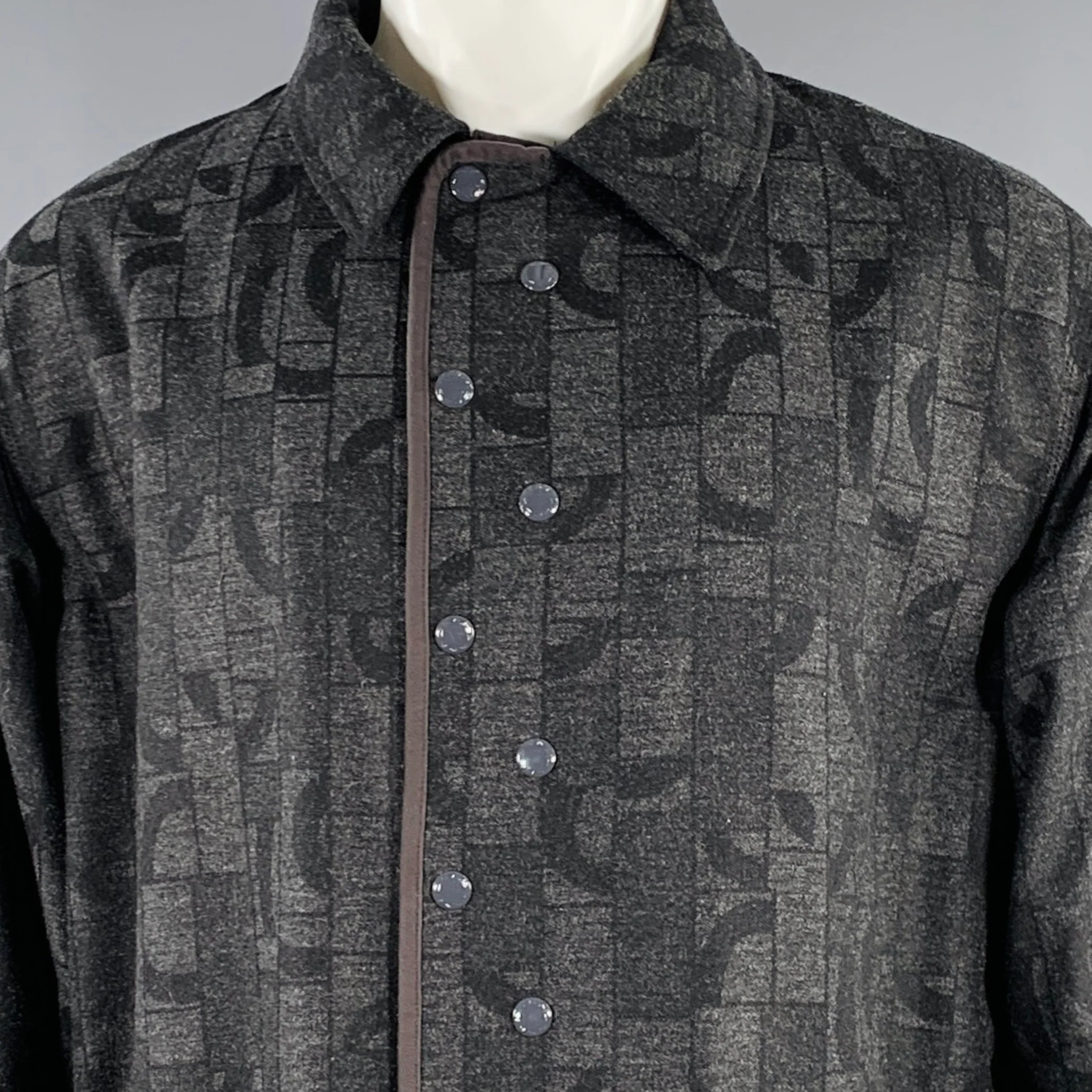 PILGRIM Size M Grey Black Geometric Wool Blend Snaps Jacket - Image 2