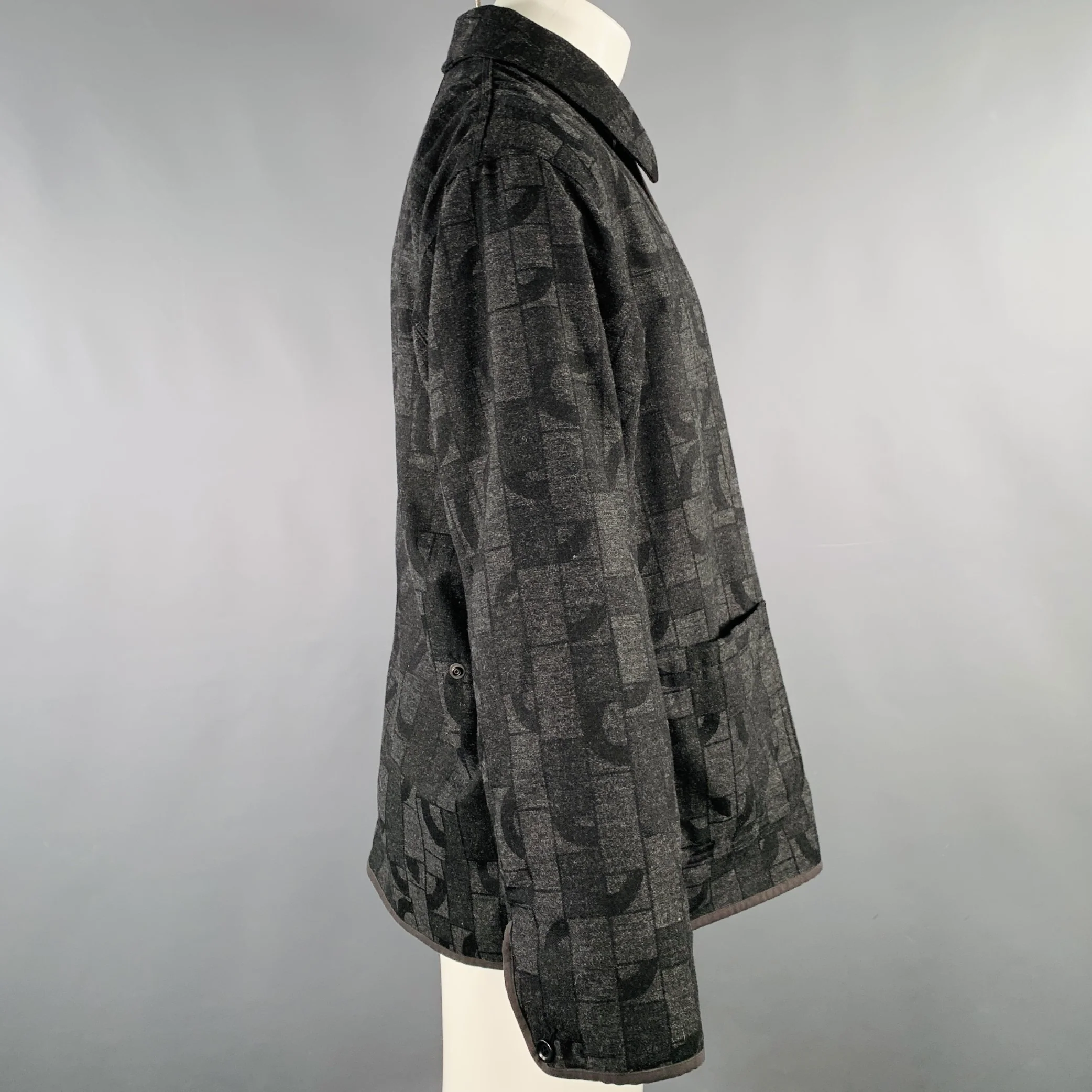 PILGRIM Size M Grey Black Geometric Wool Blend Snaps Jacket - Image 3
