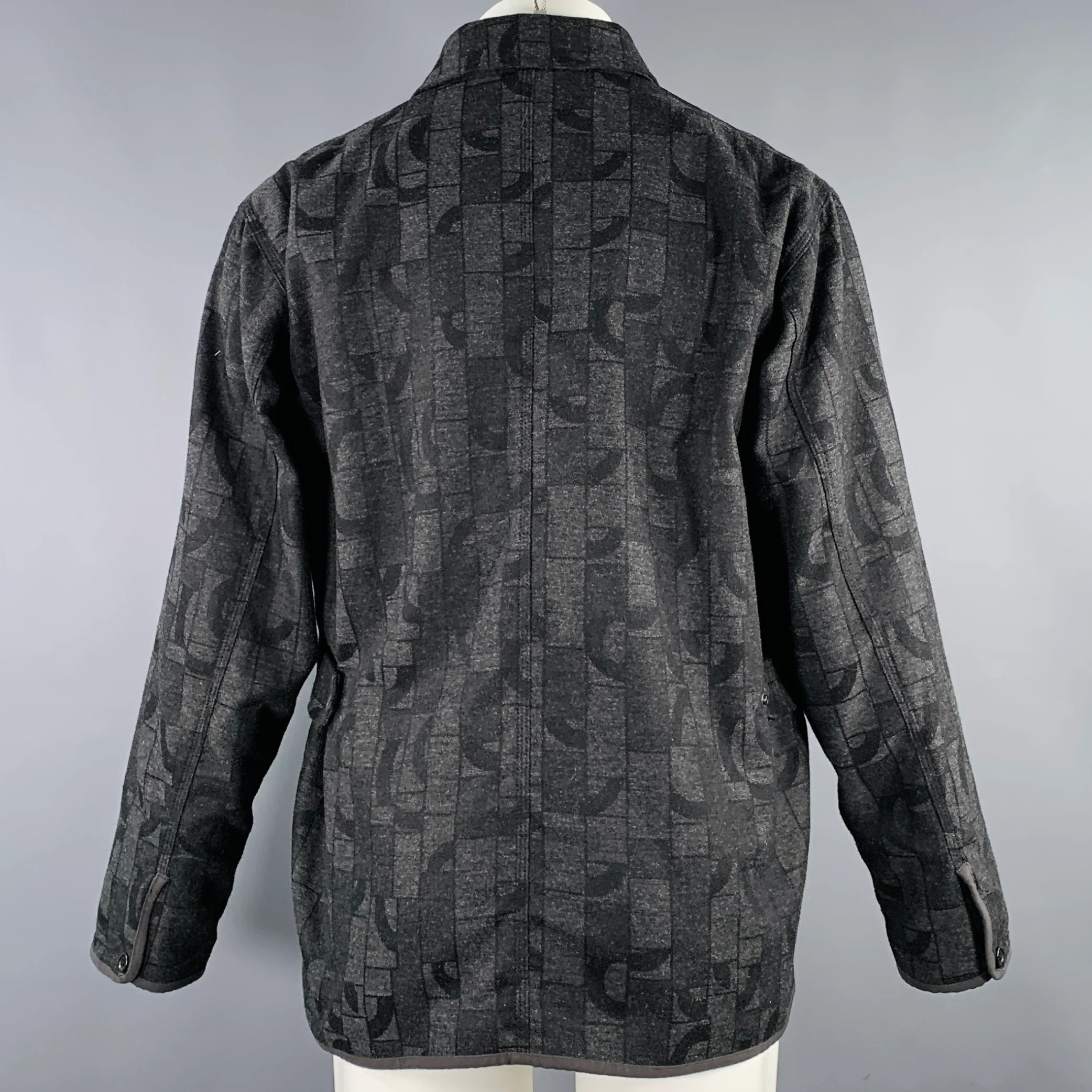 PILGRIM Size M Grey Black Geometric Wool Blend Snaps Jacket - Image 4
