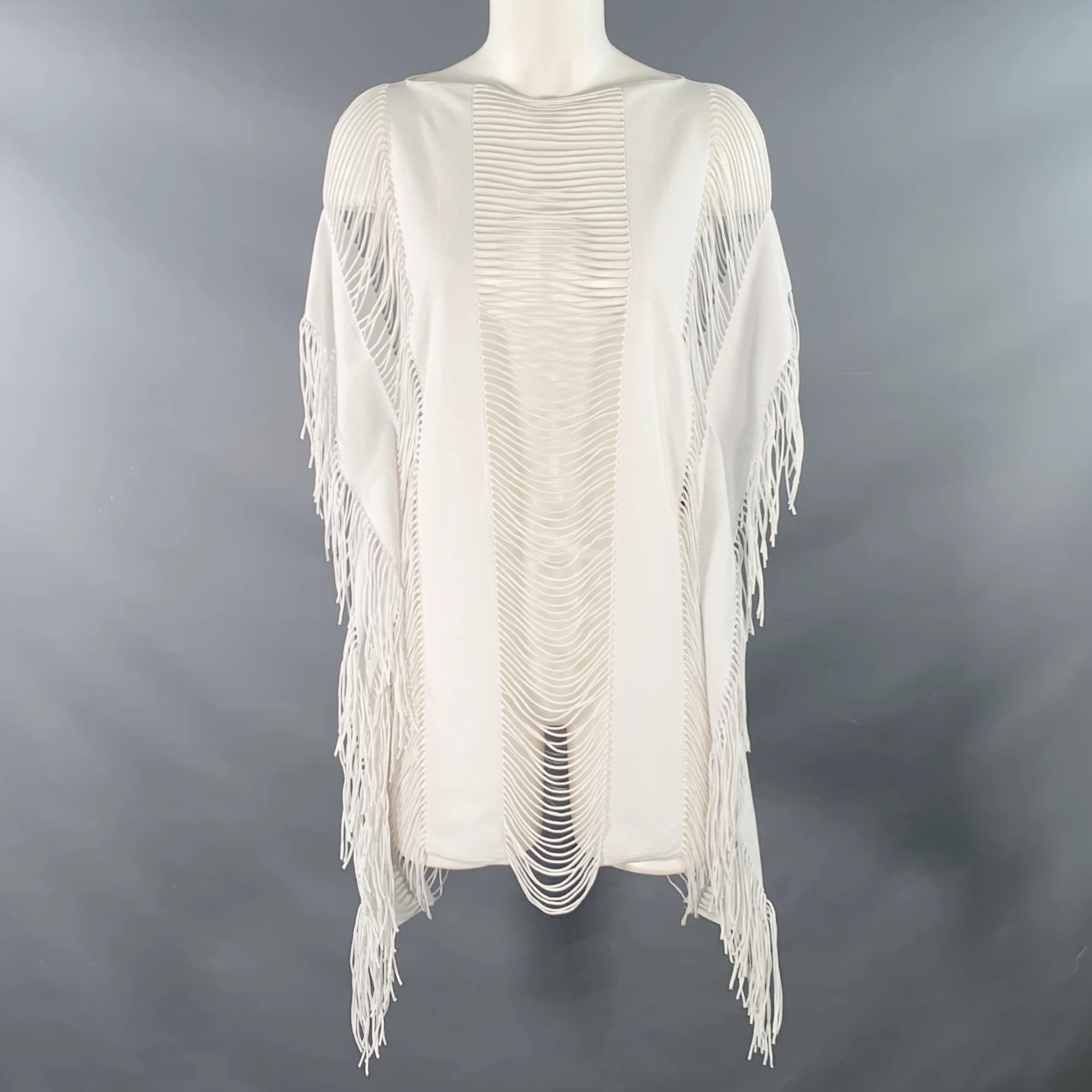 PILYQ Size M Monique White Polyamide Blend Fringe Sleeveless Casual Top