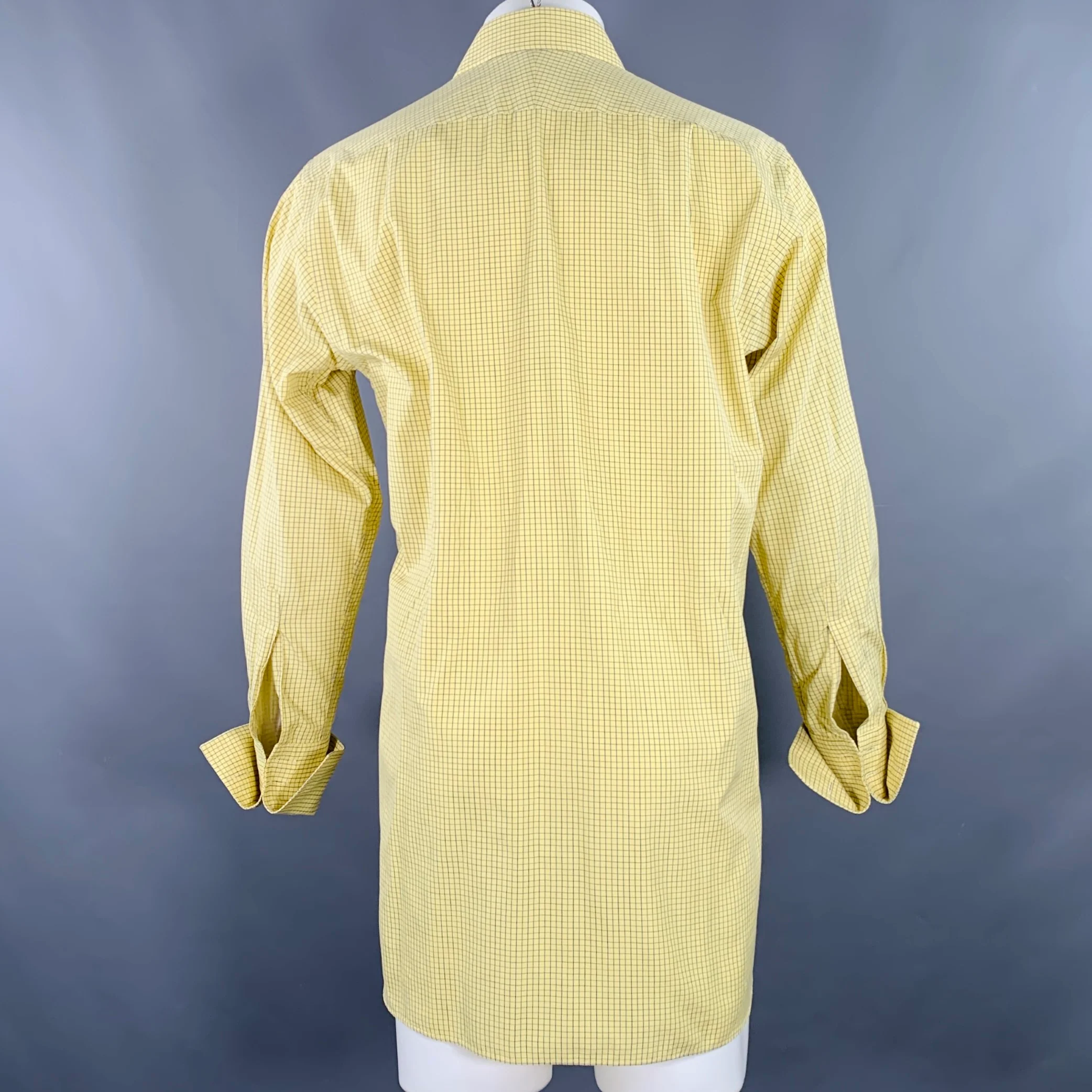 PINK Size M Yellow Blue Checkered Cotton French Cuff Long Sleeve Shirt - Image 4