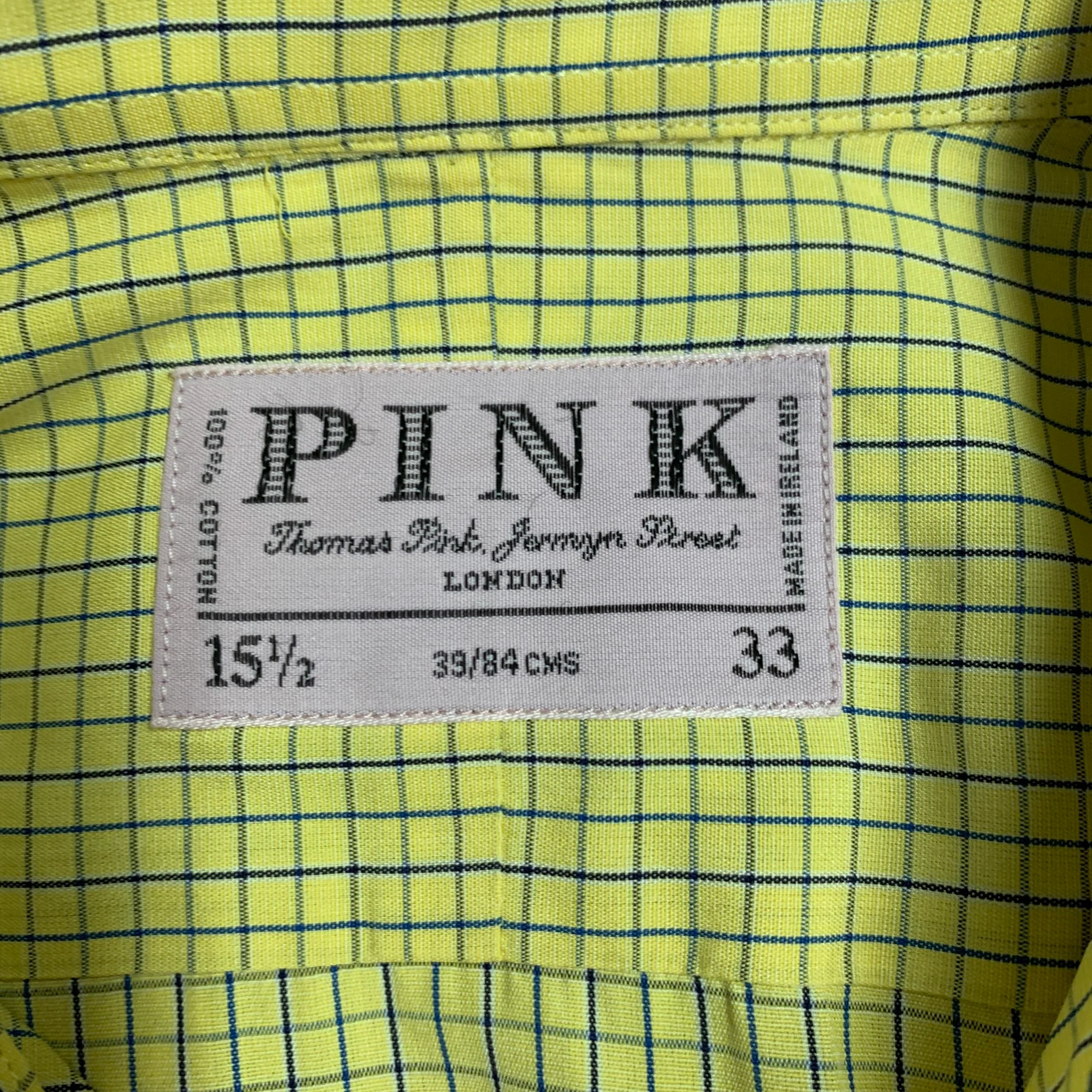 PINK Size M Yellow Blue Checkered Cotton French Cuff Long Sleeve Shirt - Image 5