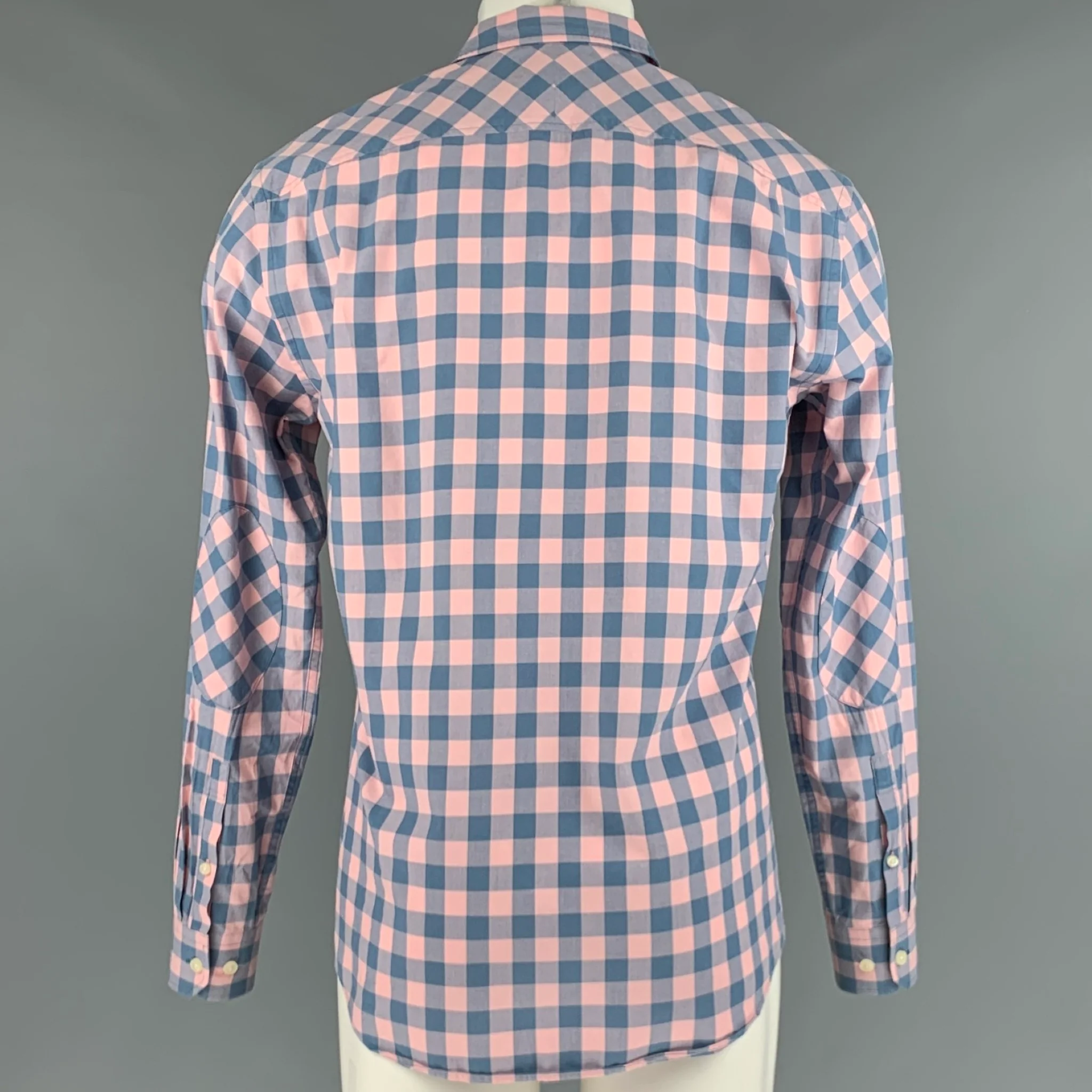 PINK Size S Pink Blue Checkered Cotton Long Sleeve Shirt - Image 3
