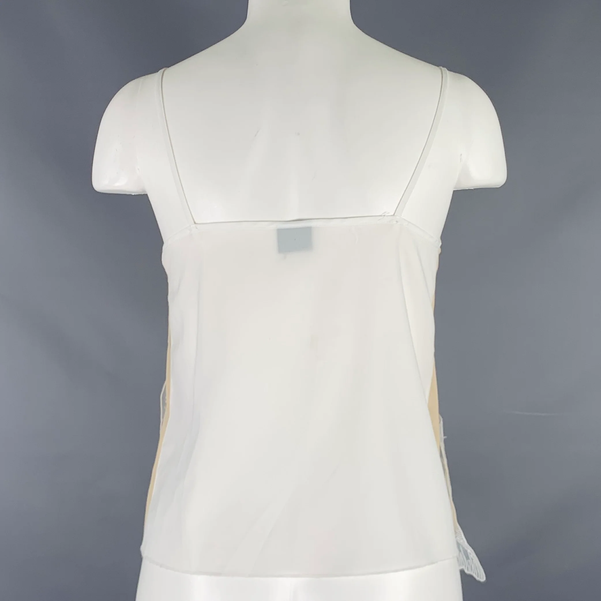 PINKO Size 4 Beige White Polyester Lace Spaghetti Straps Dress Top - Image 3