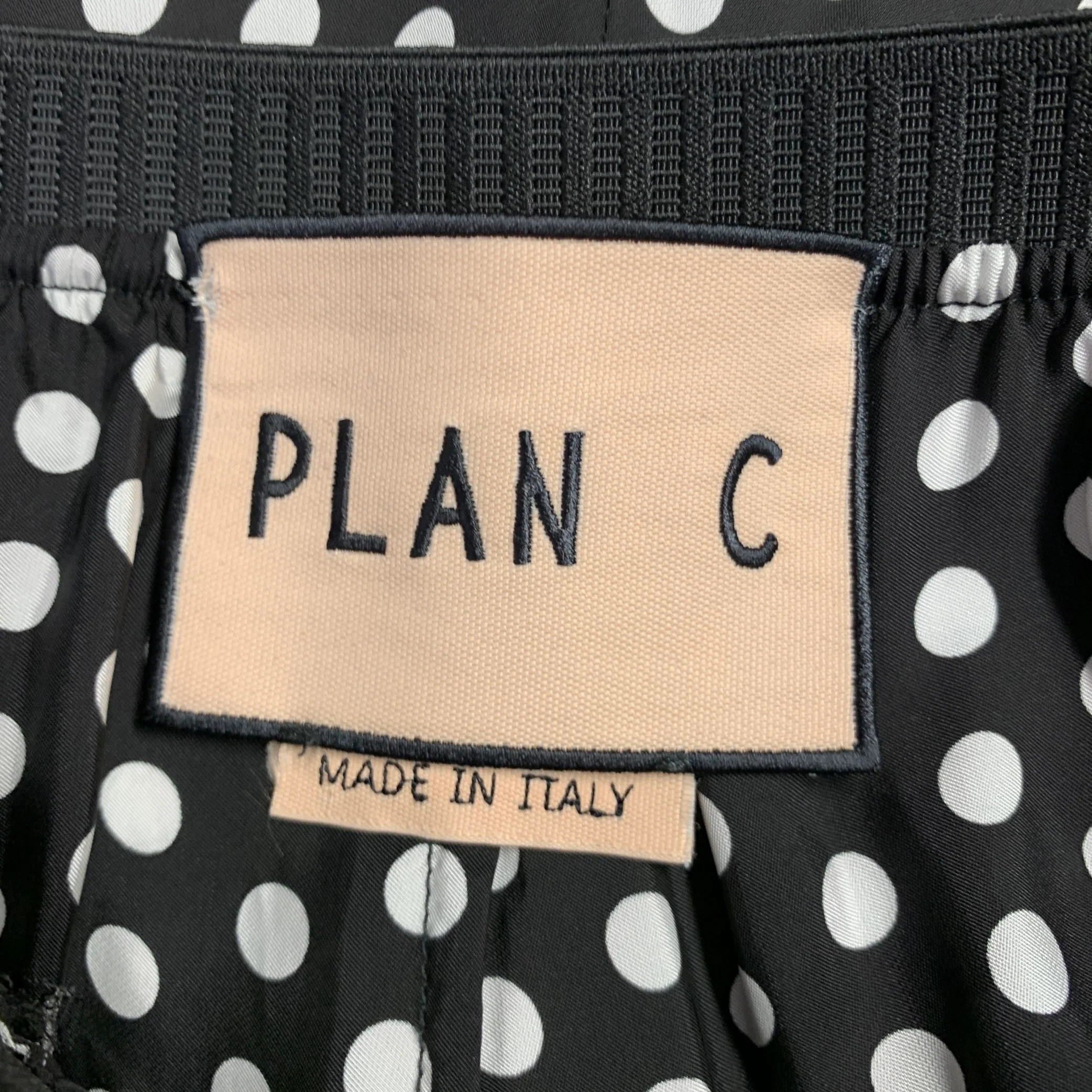 PLAN C Size XS Black White Viscose Polka Dot Elastic Waistband Casual Pants - Image 3