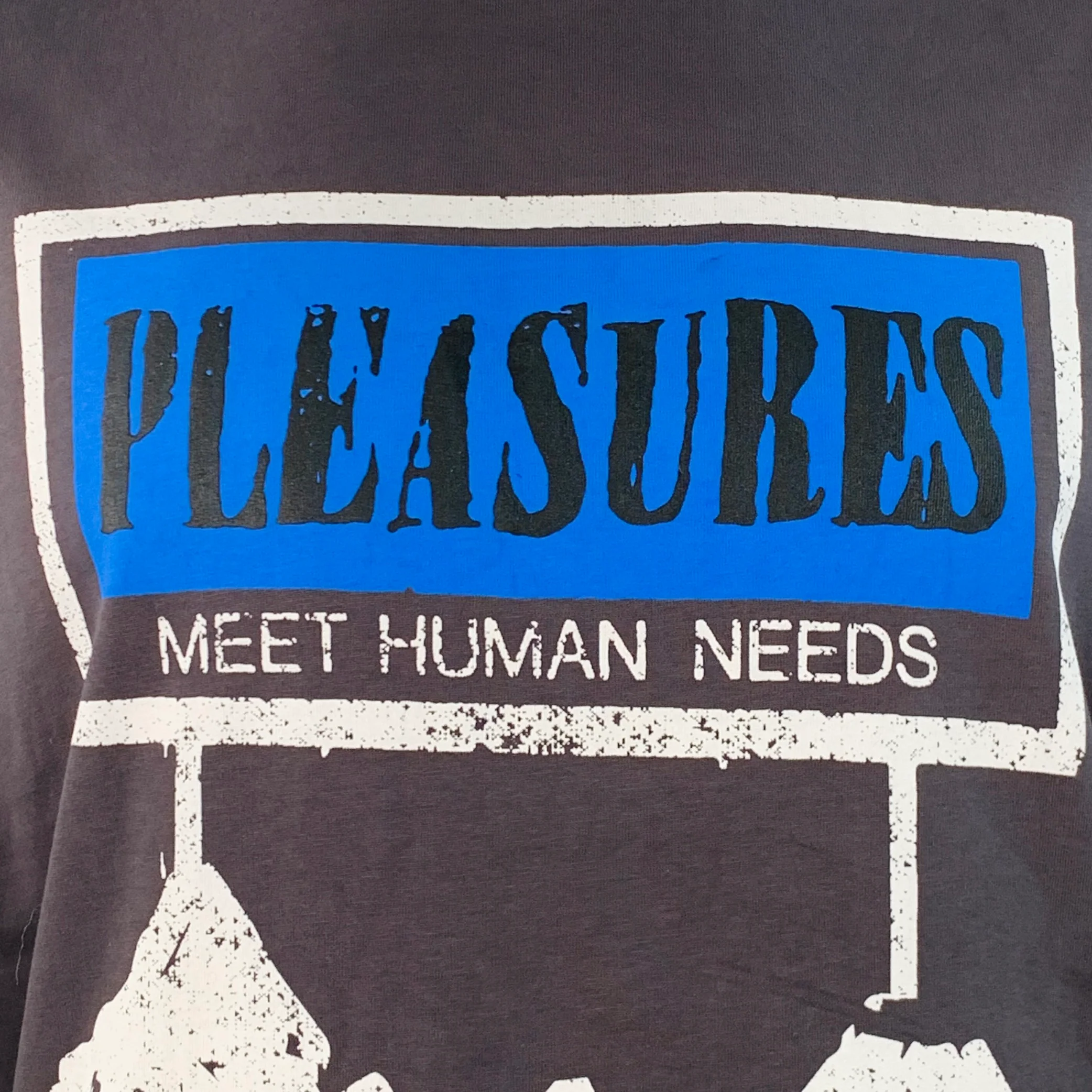 PLEASURES Size XXL Charcoal Grey Blue White Graphic Cotton Crew-Neck T-shirt - Image 2