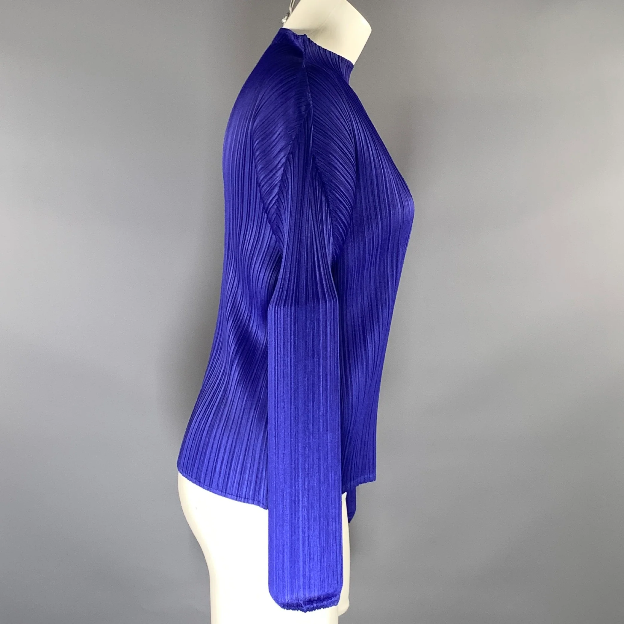 PLEATS PLEASE by ISSEY MIYAKE Size 6 Blue Cobalt Polyester Crinkled Dress Top - Image 2