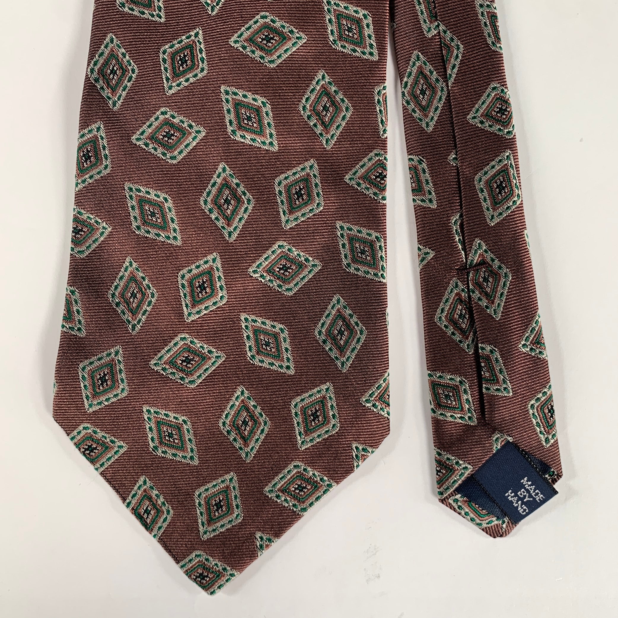 POLO by RALPH LAUREN Burgundy Green & Cream Geometric Silk Tie