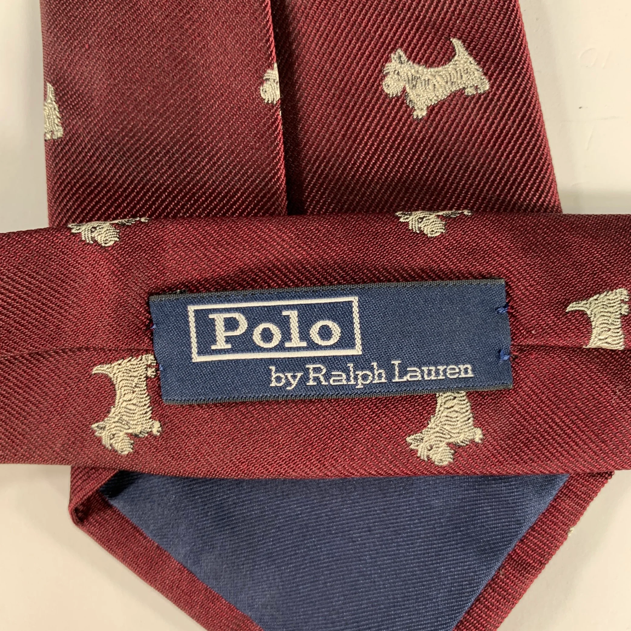 POLO by RALPH LAUREN Burgundy White Animal Print Silk Tie - Image 3