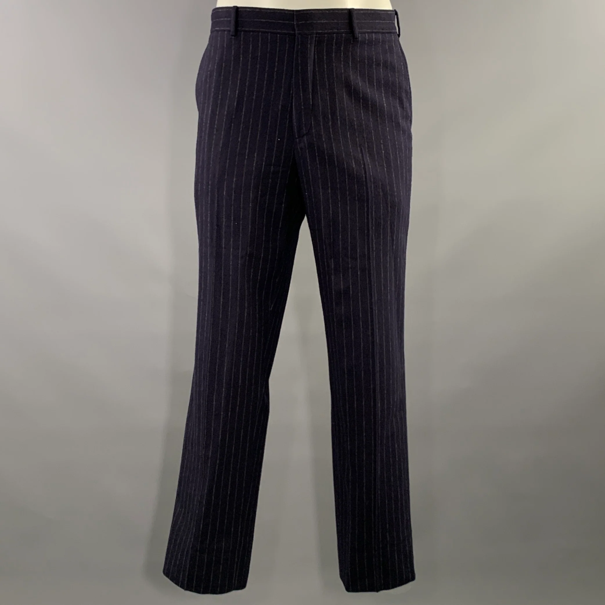POLO by RALPH LAUREN Chest Size 44 Navy Grey Pinstripe Wool Cashmere 36 30 Suit - Image 5