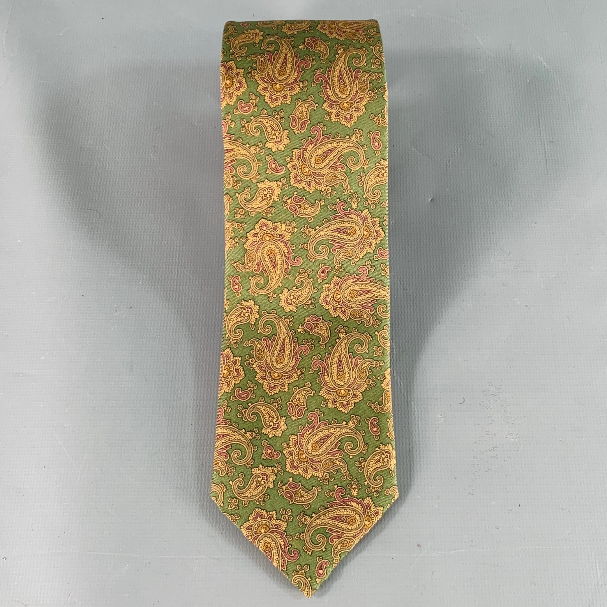 POLO by RALPH LAUREN Green Beige Paisley Italian Silk Tie - Image 3