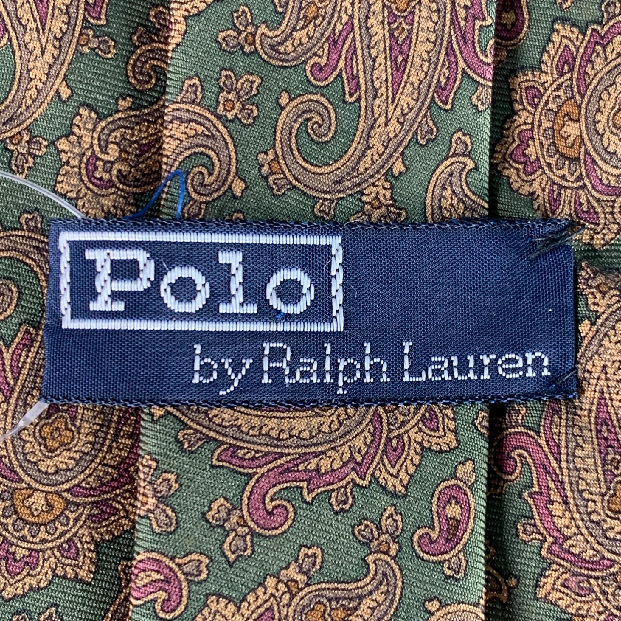 POLO by RALPH LAUREN Green Beige Paisley Italian Silk Tie - Image 4