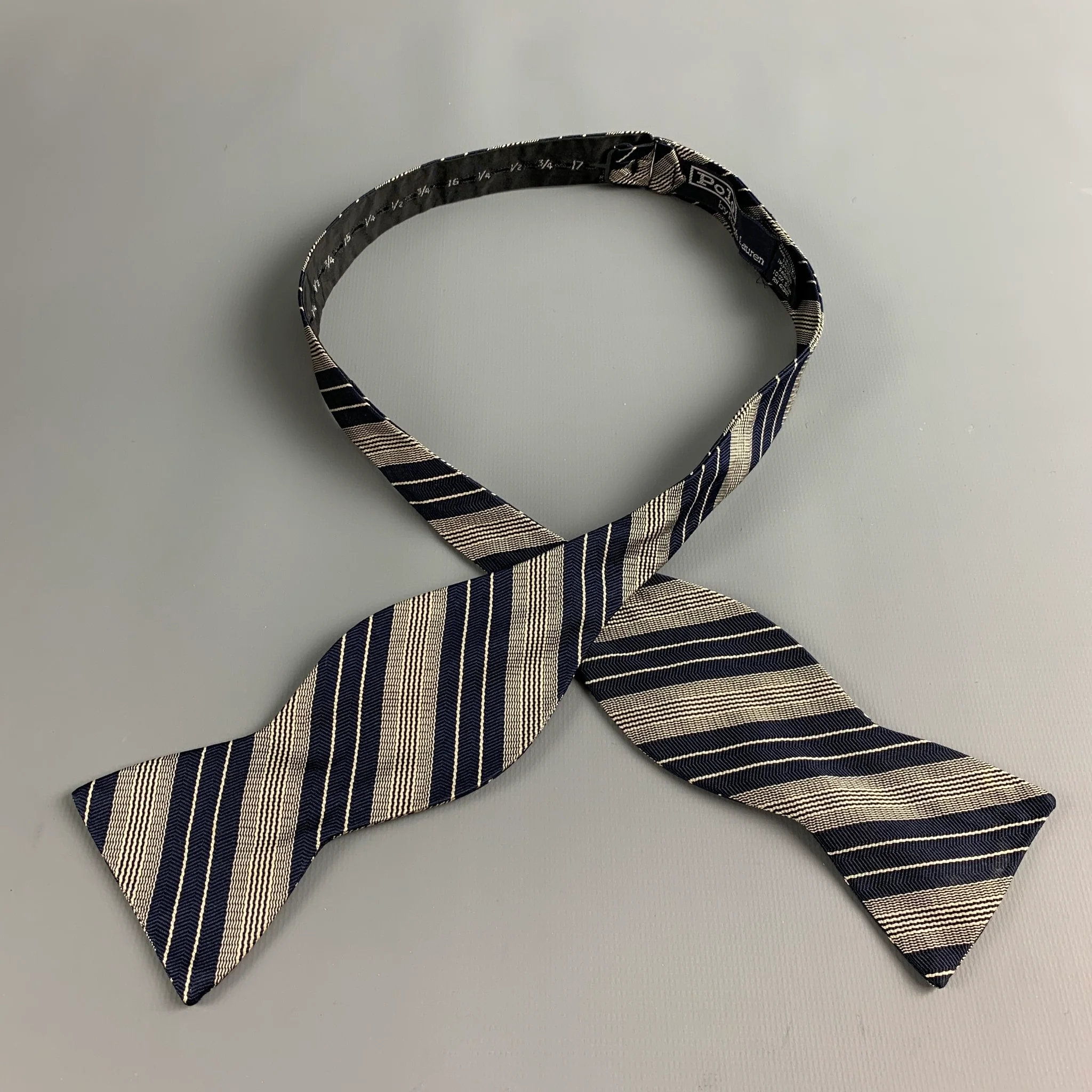 POLO by RALPH LAUREN Navy beige Diagonal Stripe Silk Bow Tie