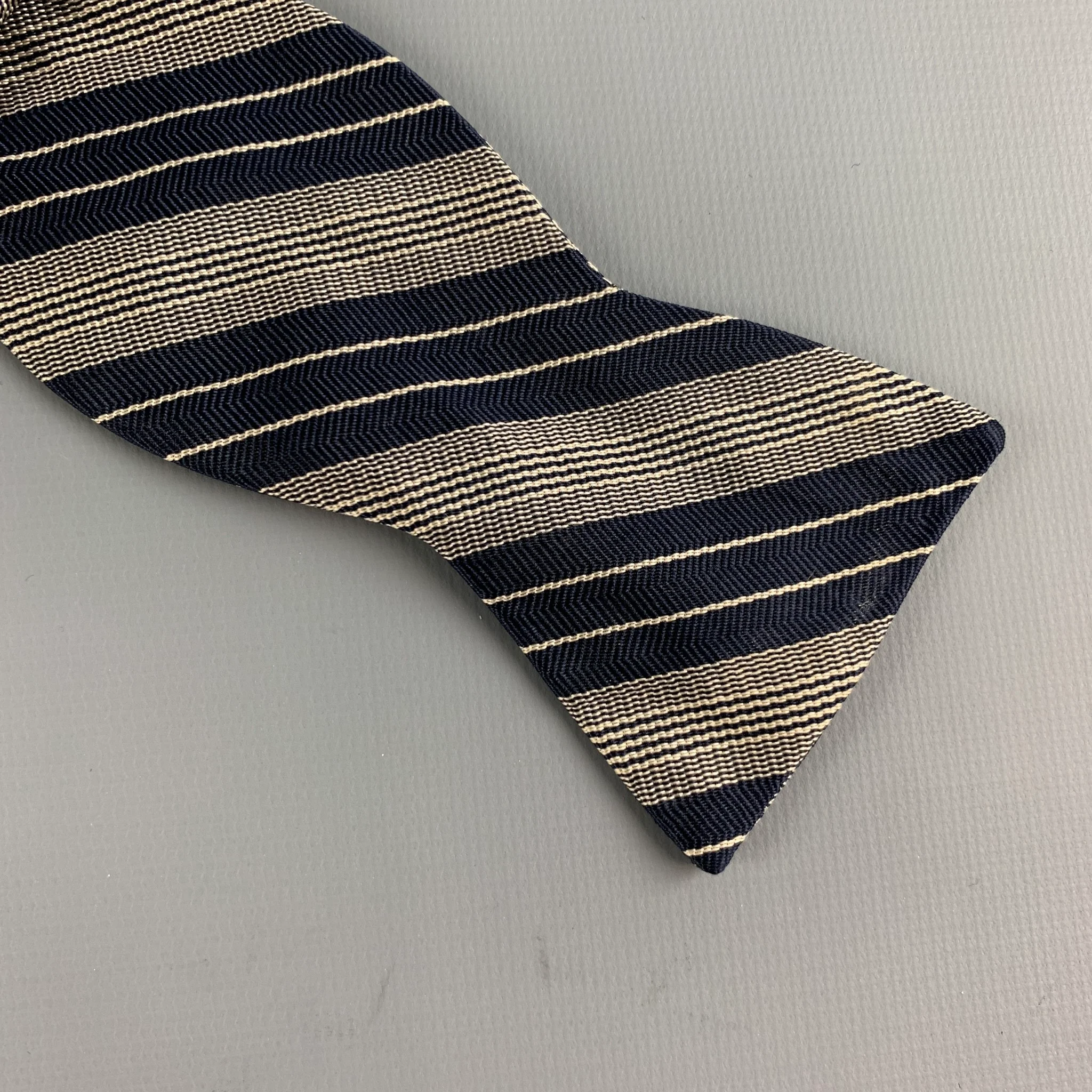 POLO by RALPH LAUREN Navy beige Diagonal Stripe Silk Bow Tie - Image 2