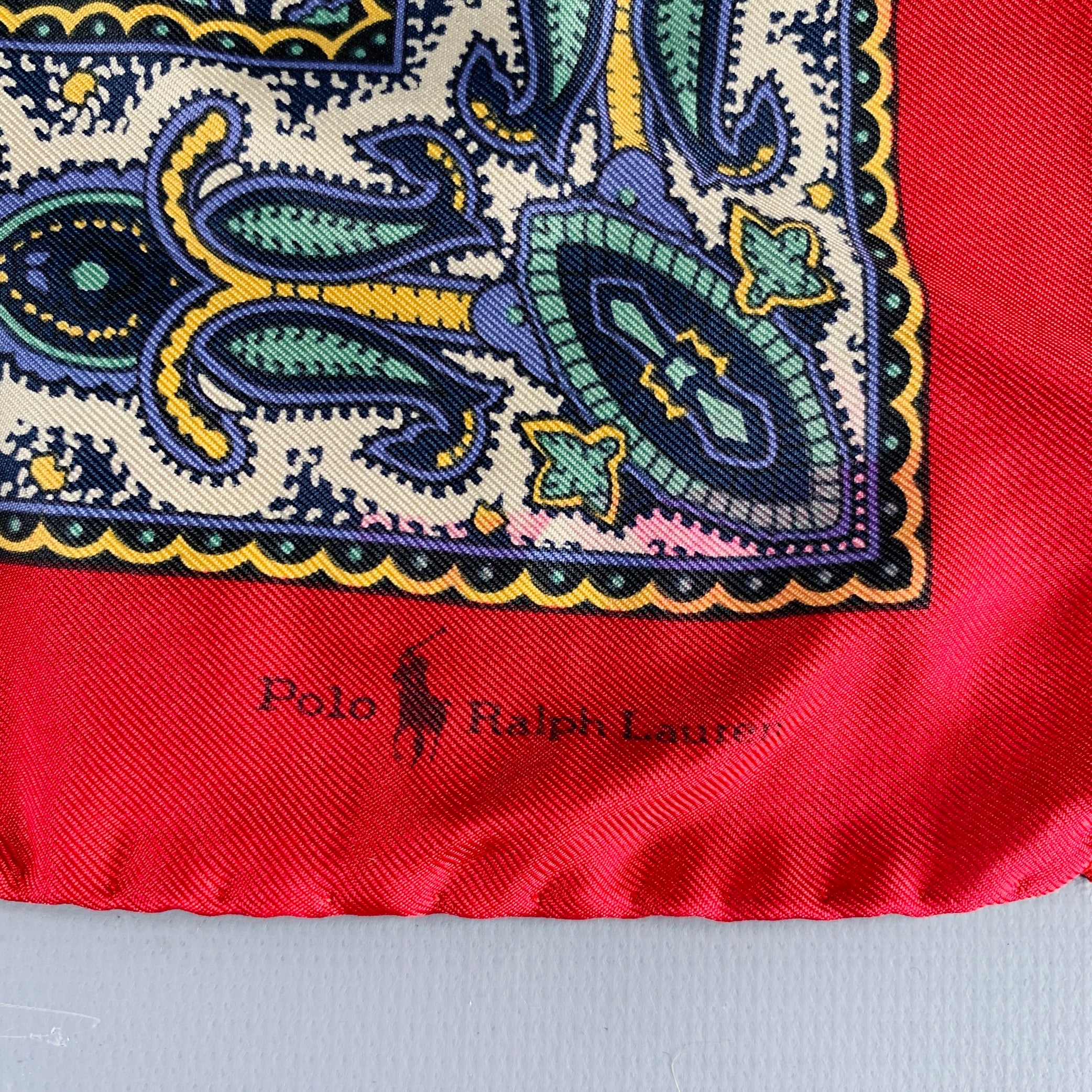 POLO by RALPH LAUREN Navy Green Abstract Floral Silk Pocket Square - Image 2