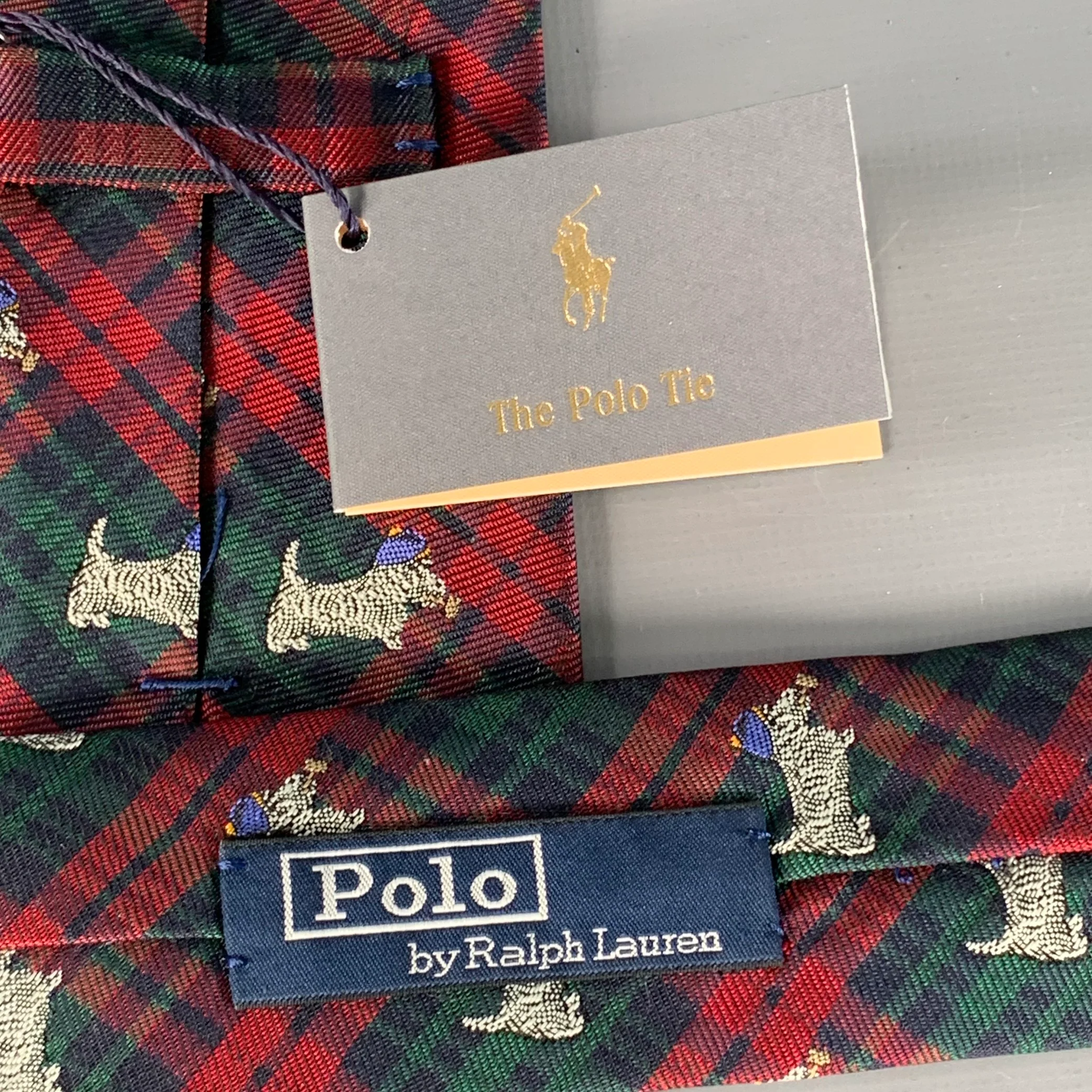 POLO by RALPH LAUREN Scottish Terrier Red Green Plaid Silk Tie - Image 4