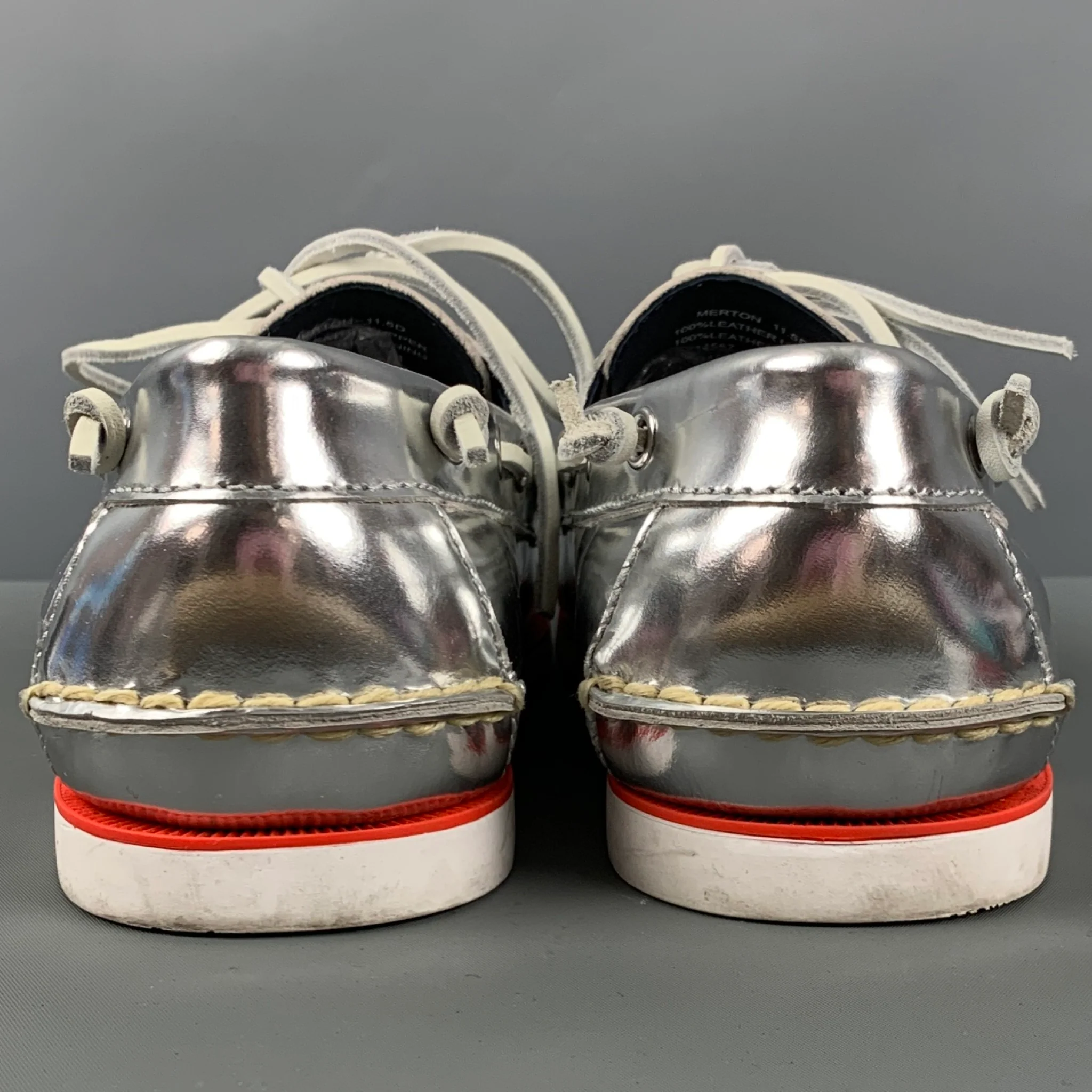 POLO by RALPH LAUREN Size 11.5 Silver White Boat Shoe Loafers - Image 3