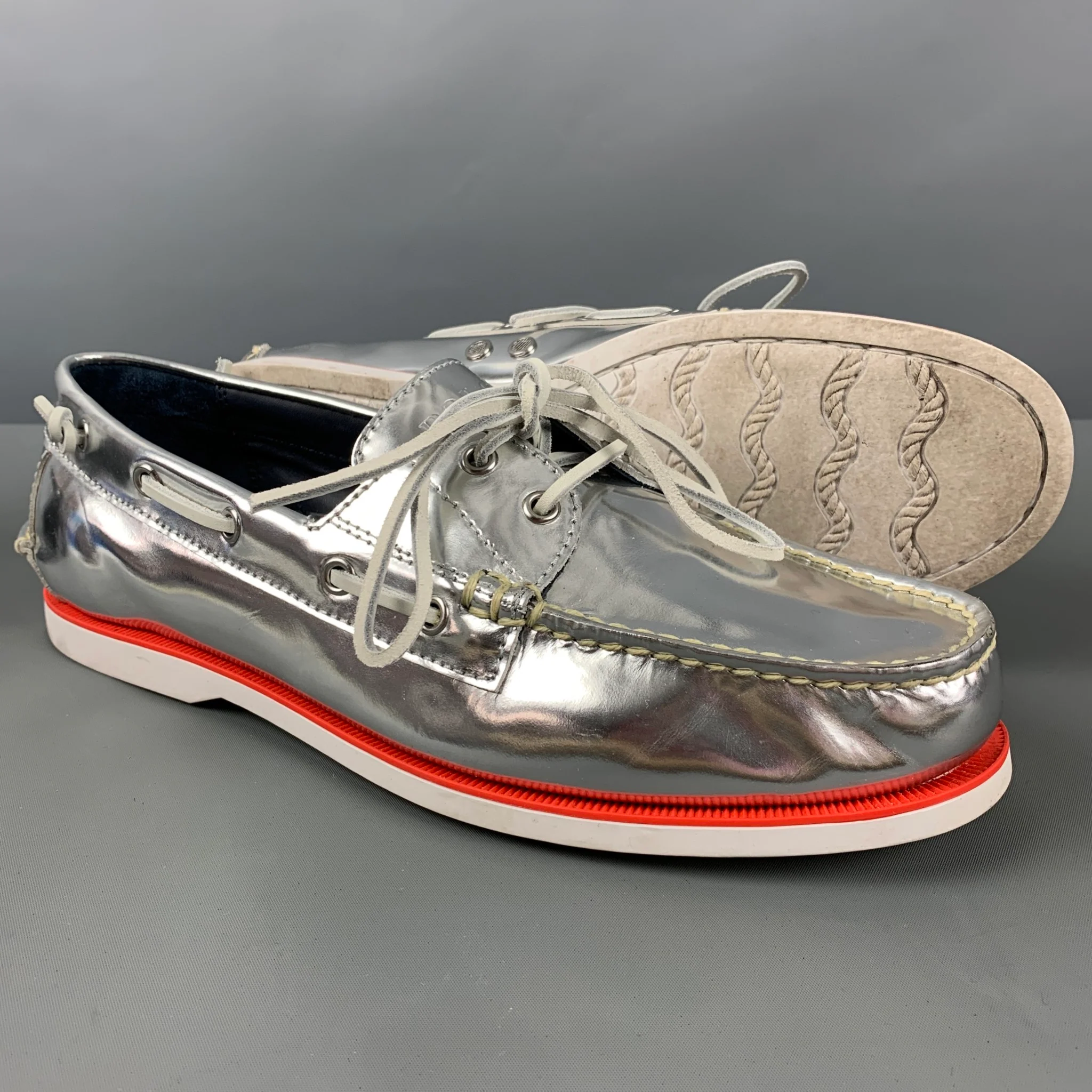 POLO by RALPH LAUREN Size 11.5 Silver White Boat Shoe Loafers - Image 5