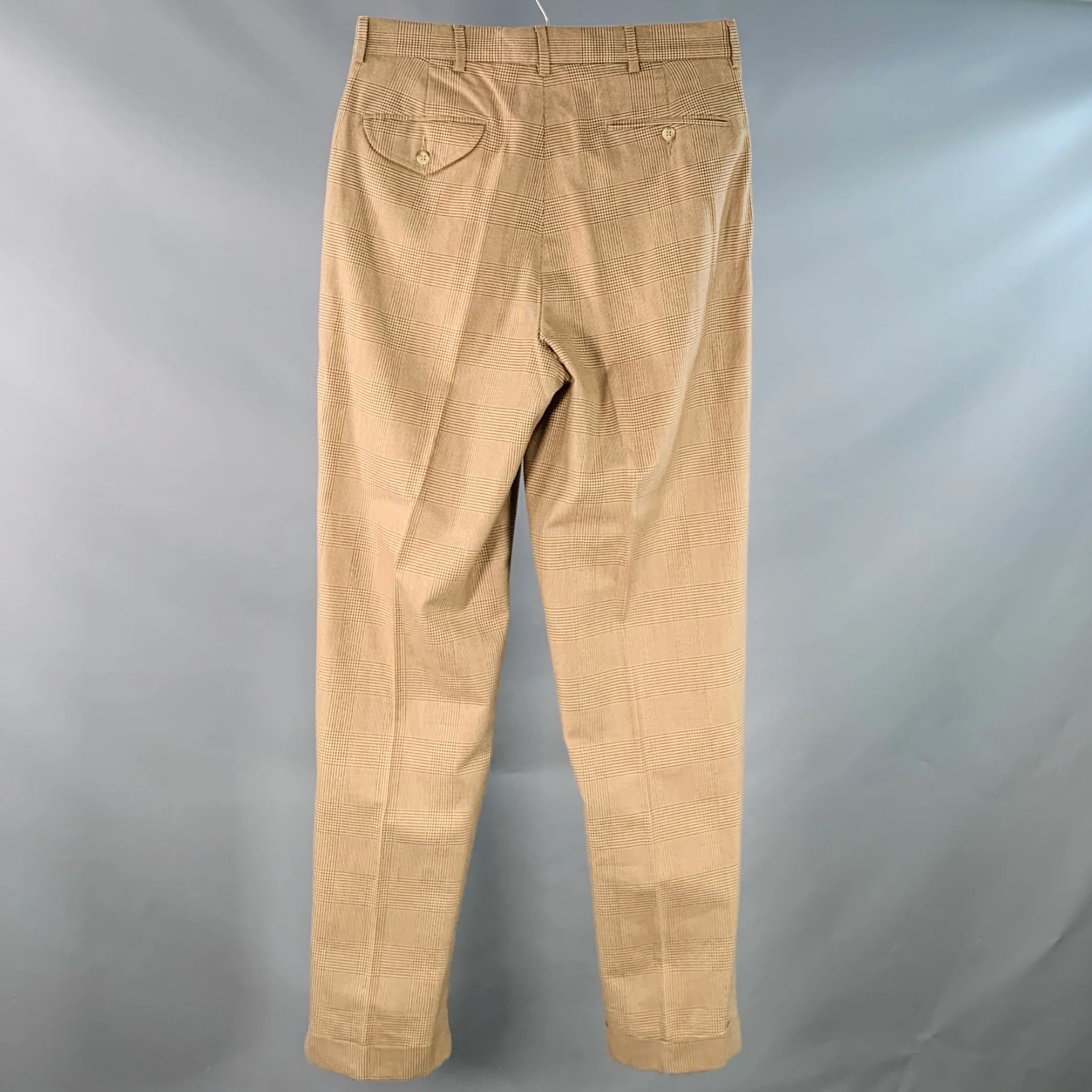 POLO by RALPH LAUREN Size 30 Brown Beige Glenplaid Cotton Pleated Tapered Dress Pants - Image 3