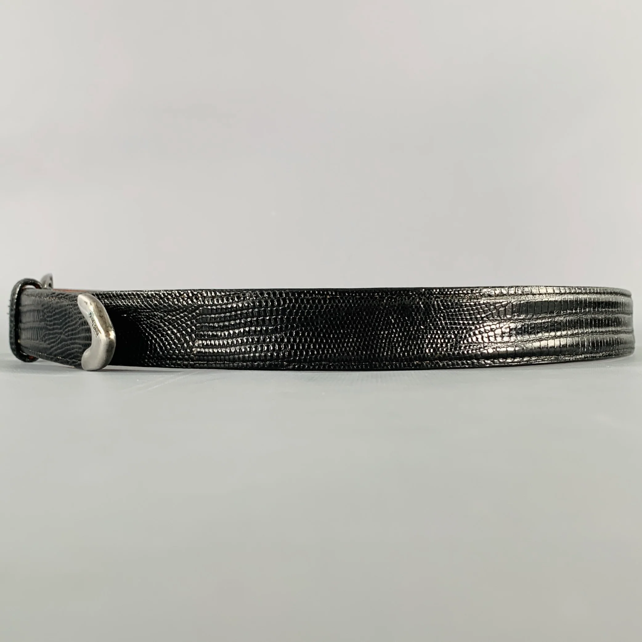 POLO by RALPH LAUREN Size 32 Black Silver Leather Lizard Belt - Image 4