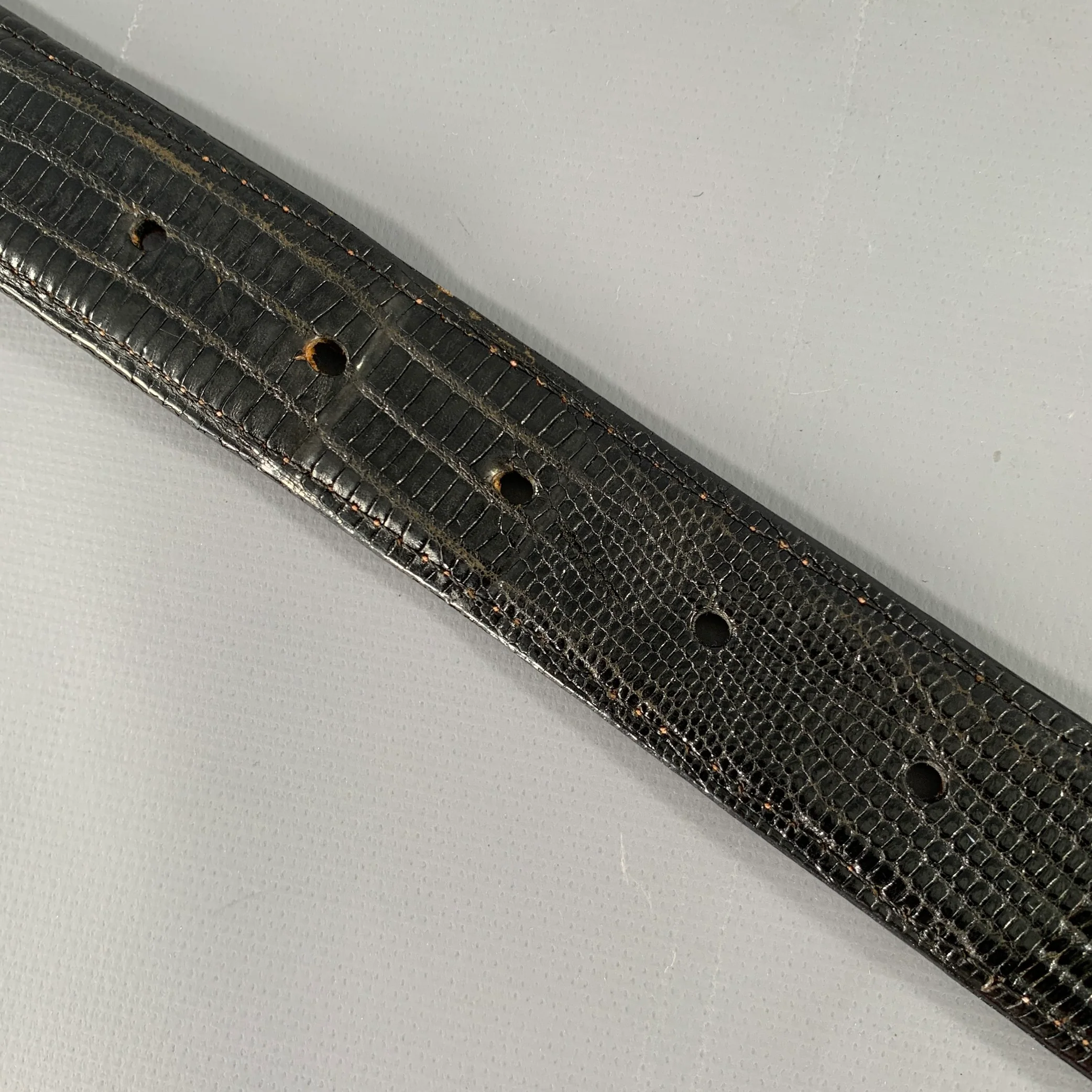 POLO by RALPH LAUREN Size 32 Black Silver Leather Lizard Belt - Image 9