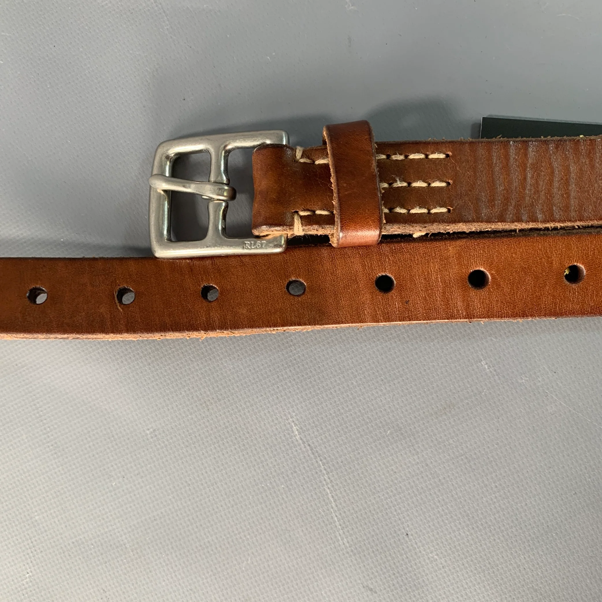 POLO by RALPH LAUREN Size 32 Brown Silver Leather Belt - Image 10