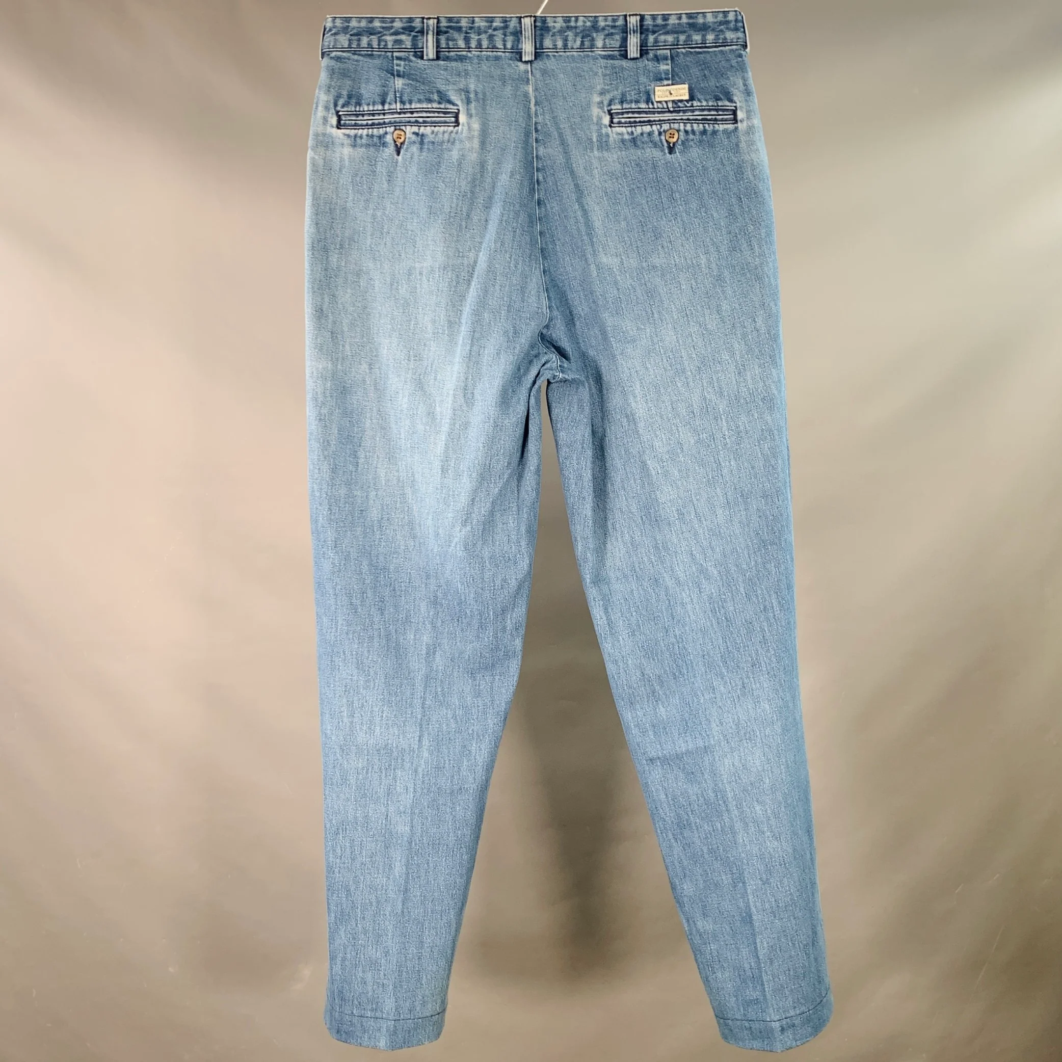 POLO by RALPH LAUREN Size 35 Blue Denim Tapered Pleated Jeans - Image 3