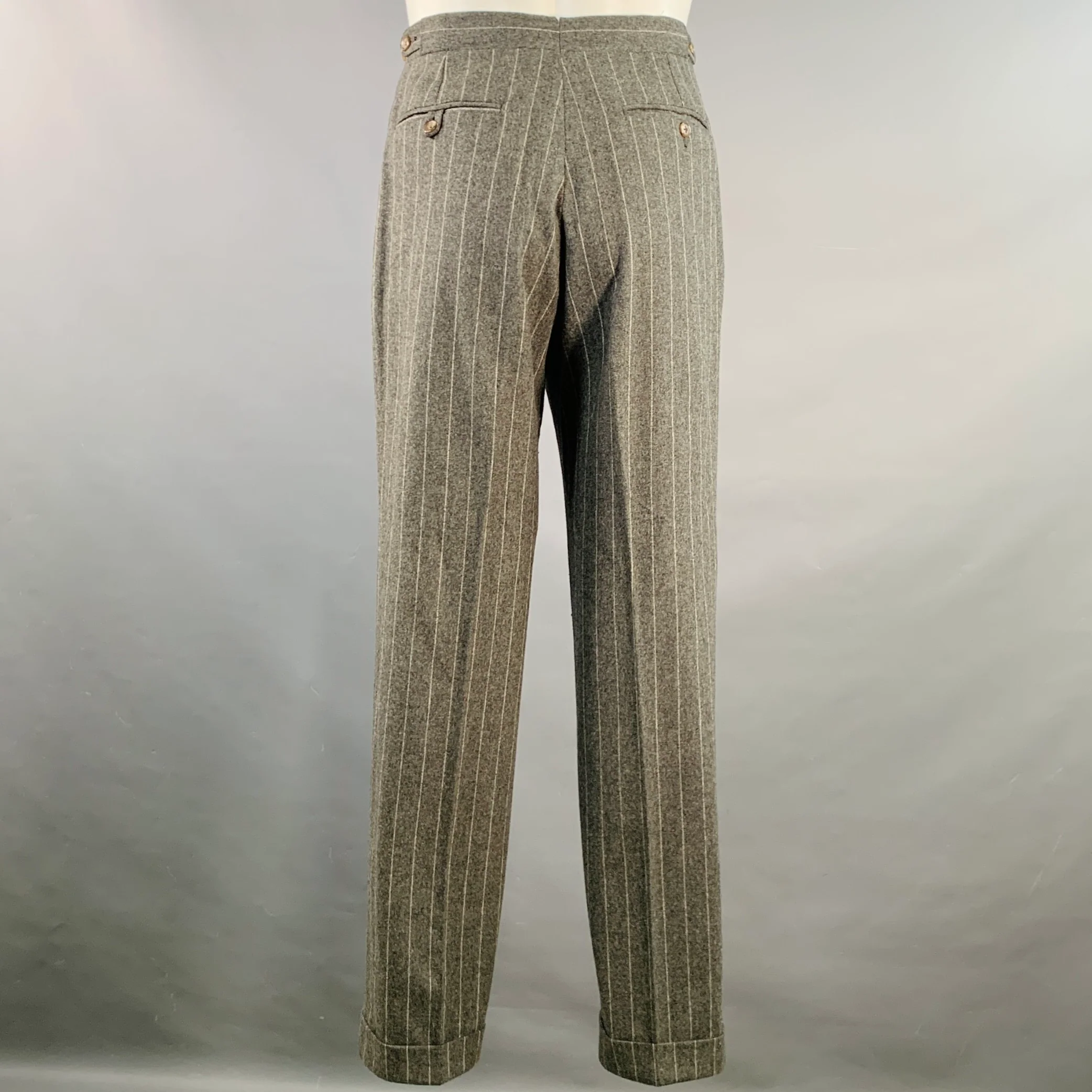 POLO by RALPH LAUREN Size 38 Regular Grey White Chalkstripe Notch Lapel Suit - Image 5