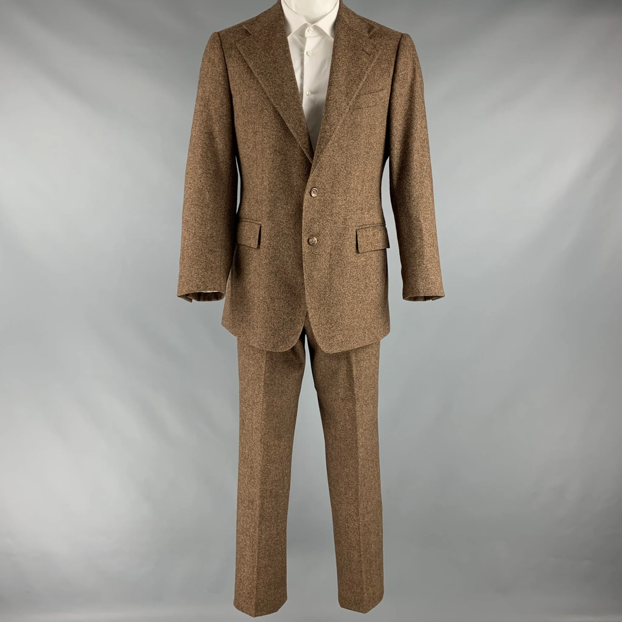 POLO by RALPH LAUREN Size 40 Brown Cream Nailhead Single breasted Suit