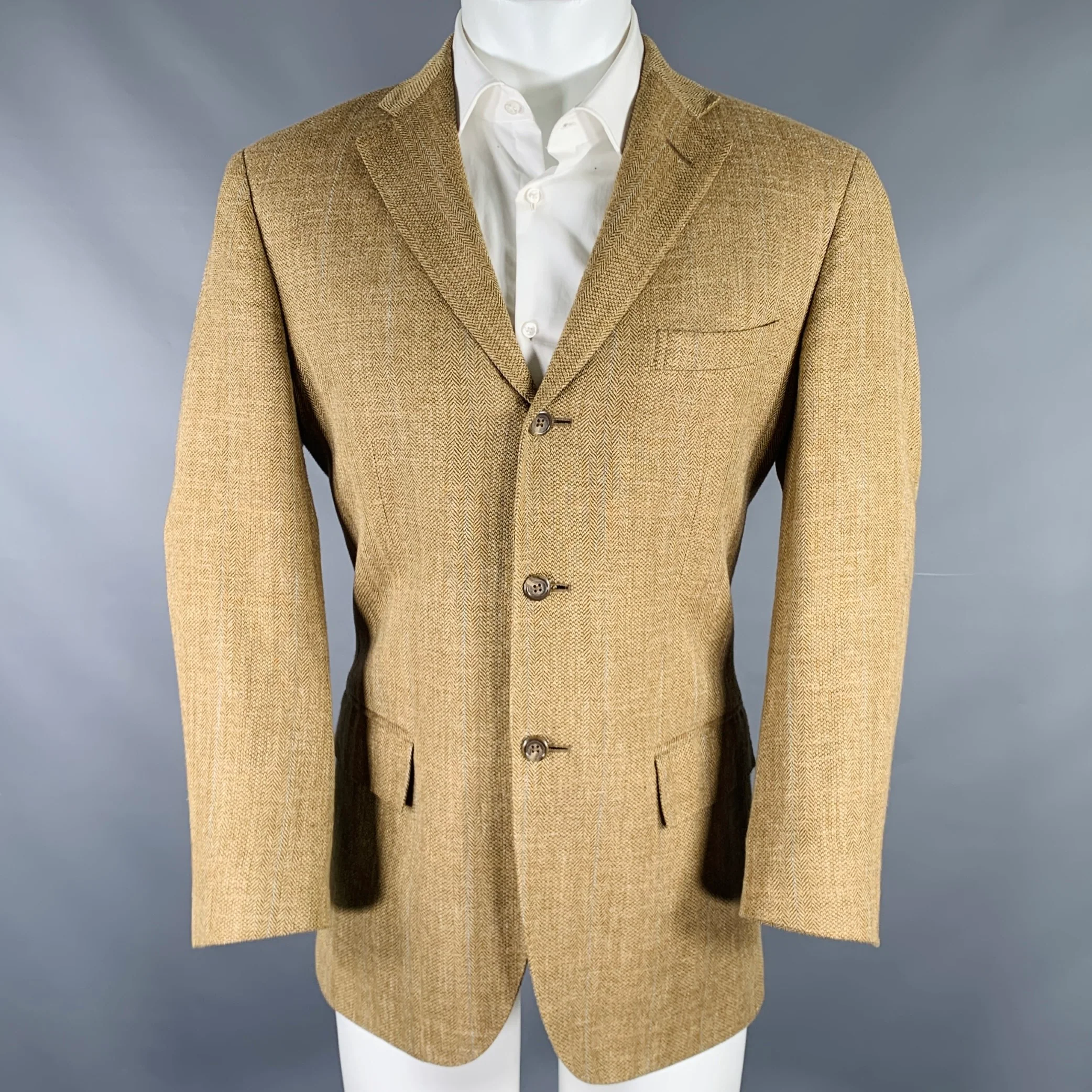 POLO by RALPH LAUREN Size 40 Khaki Herringbone Notch Lapel Sport Coat