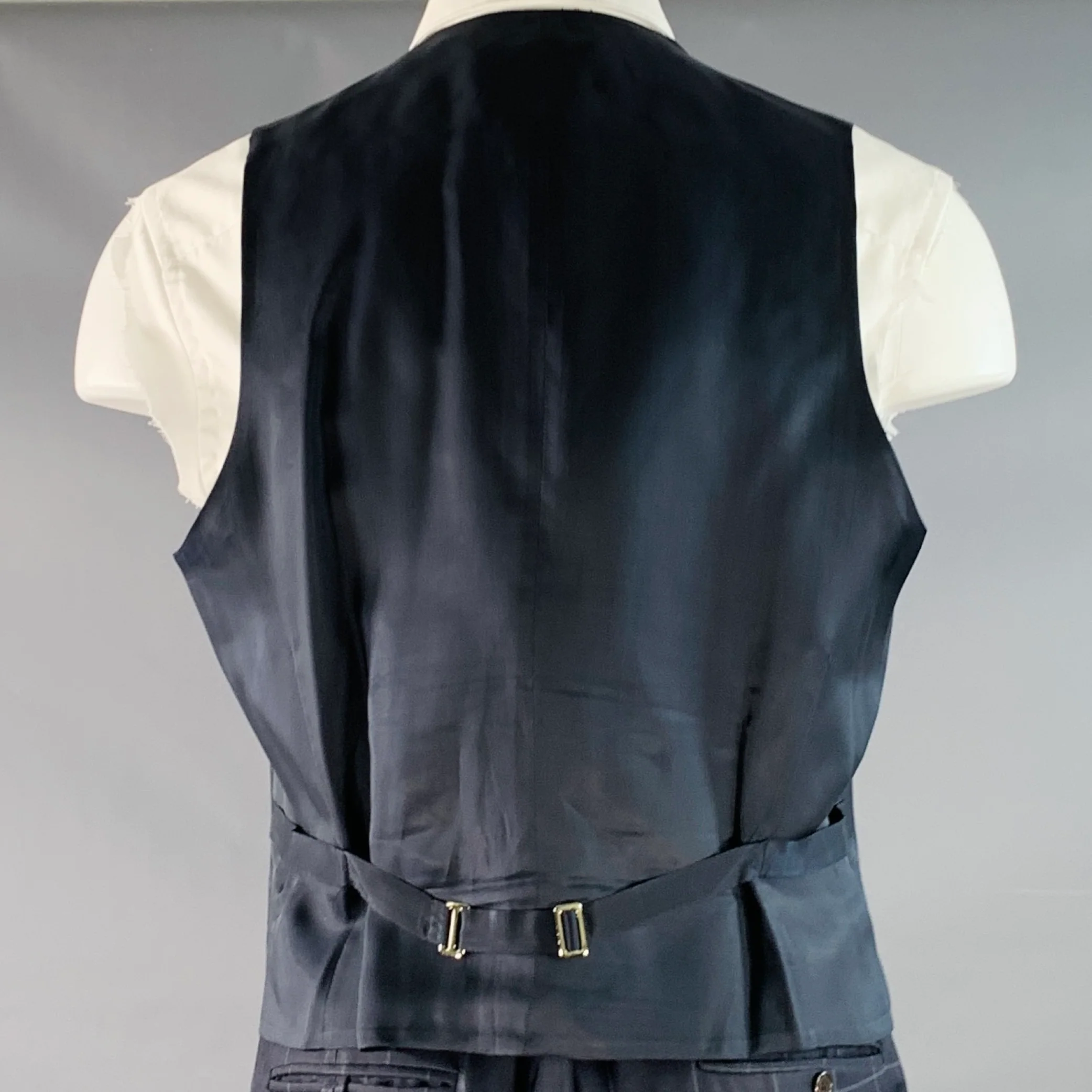 POLO by RALPH LAUREN Size 40 Regular Navy Grey Checkered Virgin Wool 3 Piece Suit - Image 5