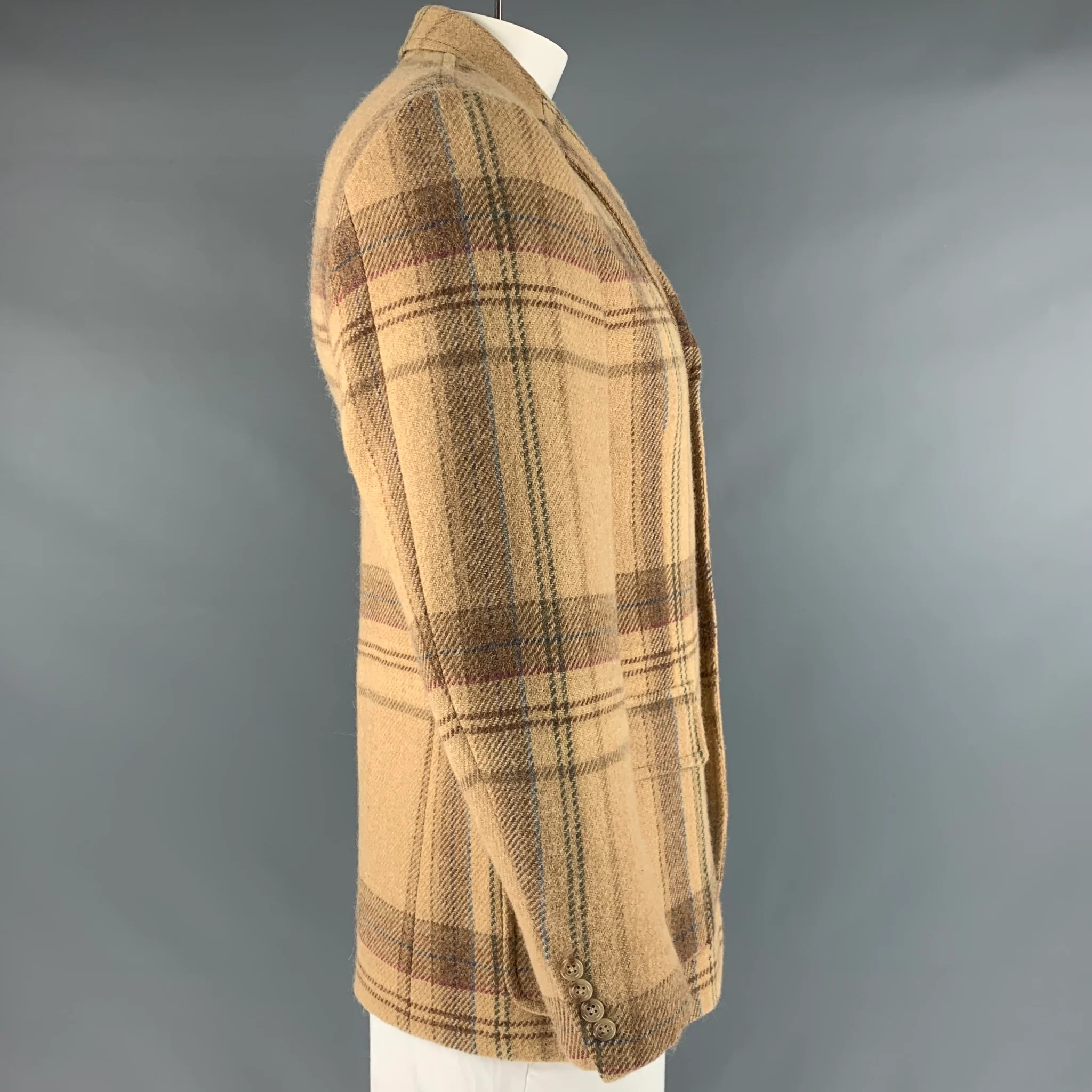 POLO by RALPH LAUREN Size 42 Beige Brown Plaid Single Breasted Sport Coat - Image 3