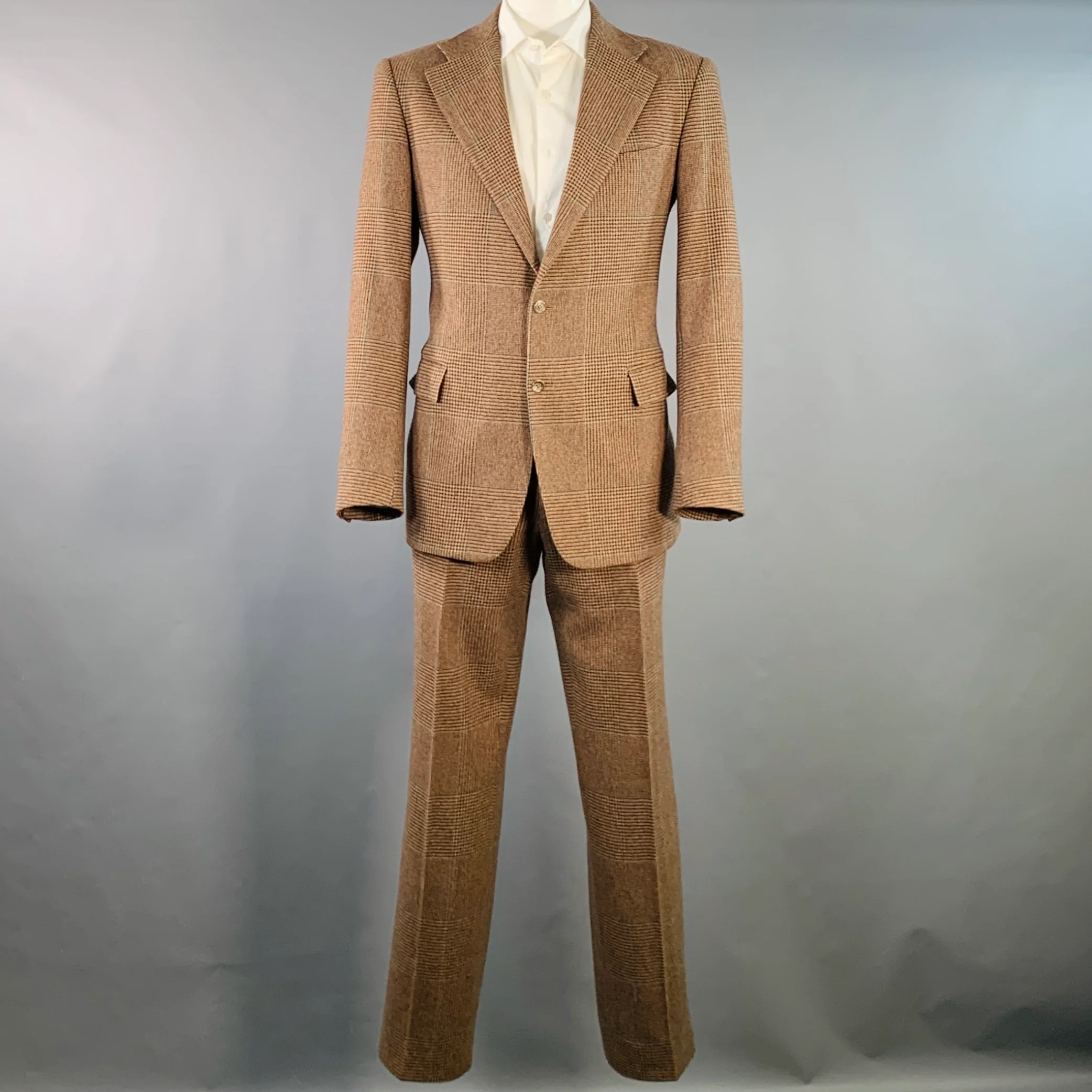POLO by RALPH LAUREN Size 42 Long Brown Green Houndstooth Notch Lapel Suit - Image 3