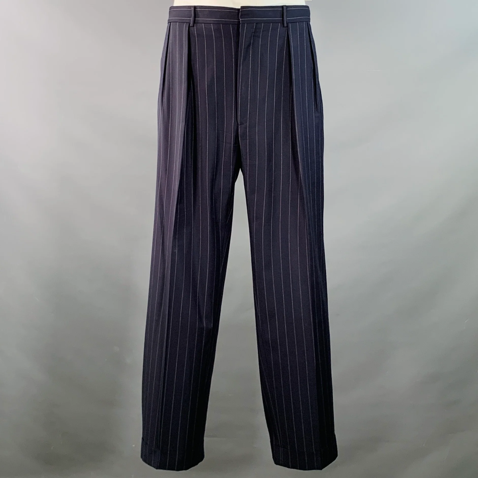 POLO by RALPH LAUREN Size 42 Regular Navy Grey Pinstripe Virgin Wool 3 Piece Suit - Image 5