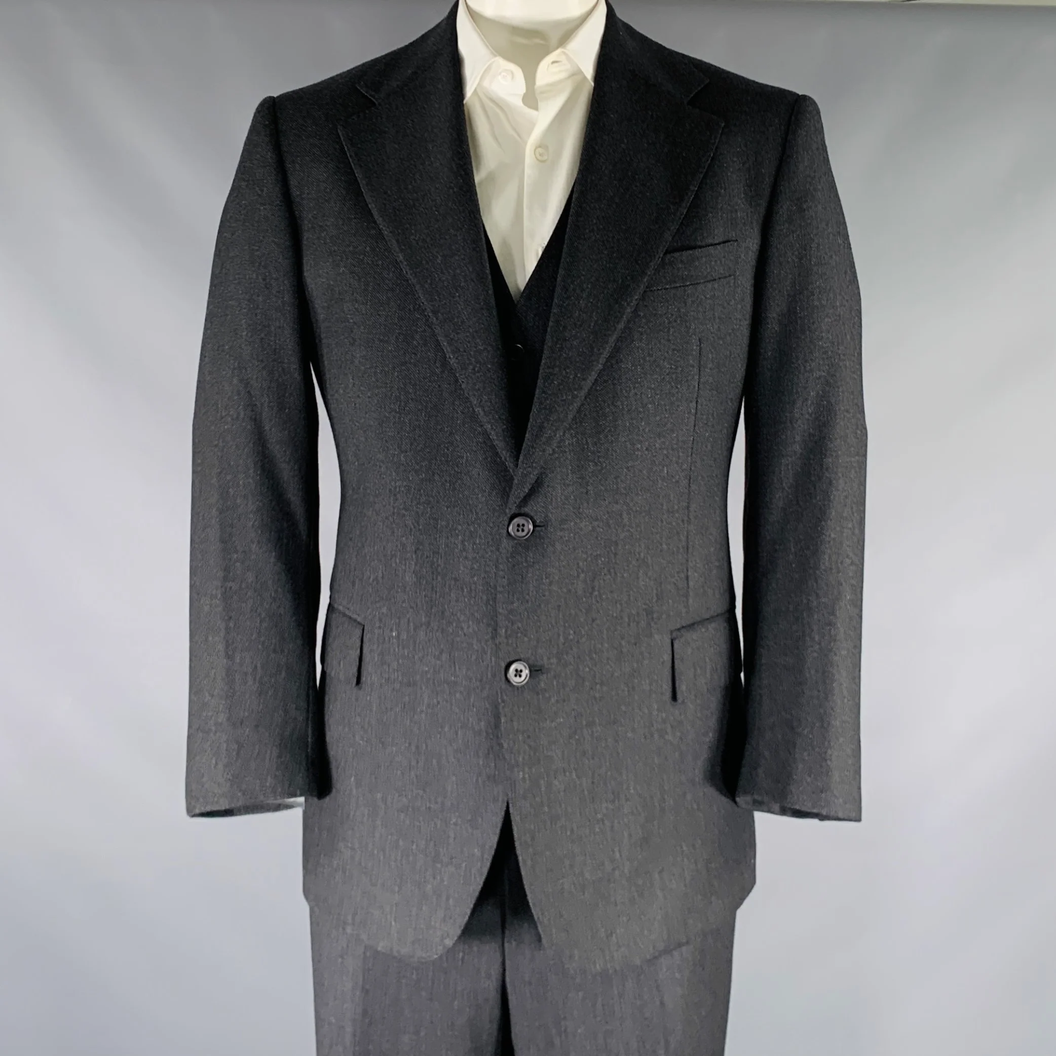 POLO by RALPH LAUREN Size 44 Black Charcoal Nailhead Virgin Wool 3 Piece Suit