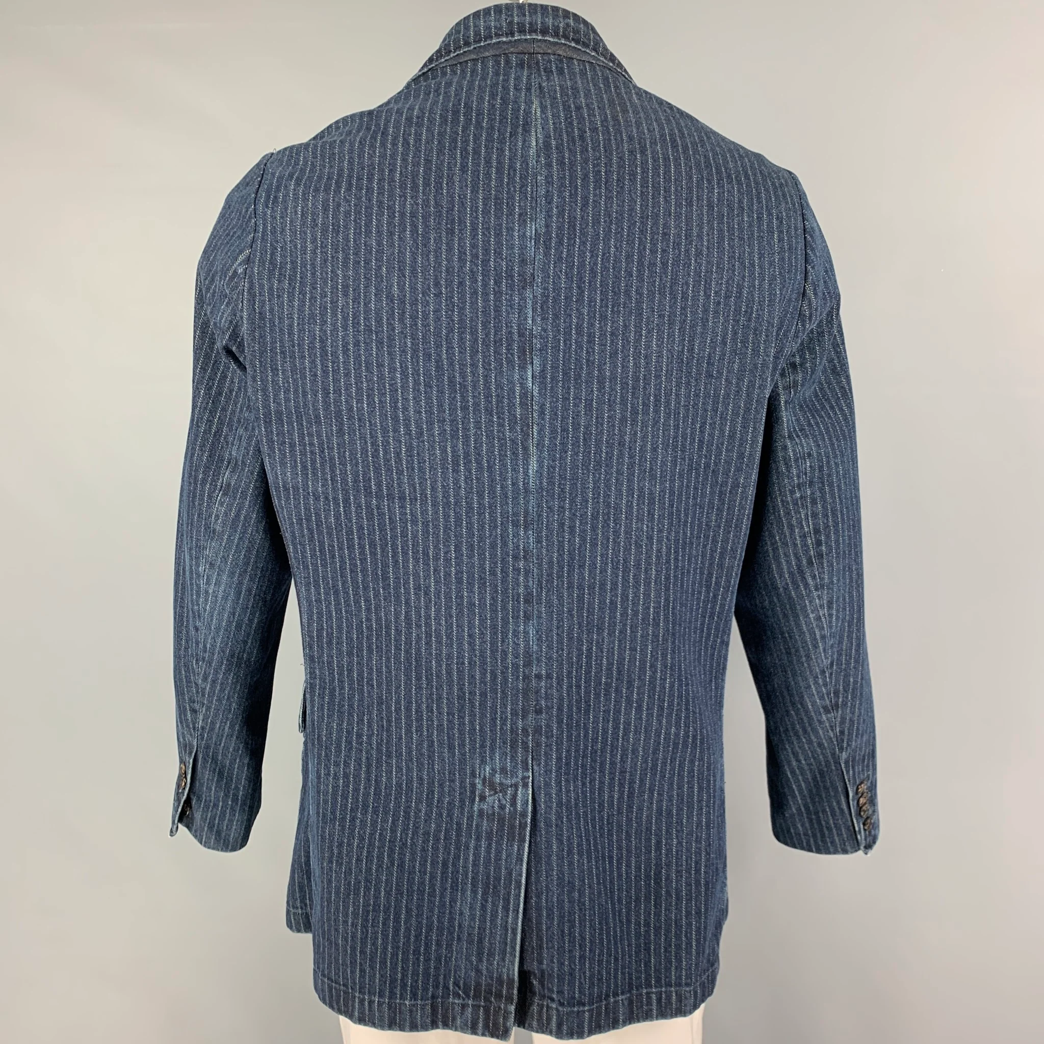 POLO by RALPH LAUREN Size 44 Indigo Pinstripe Cotton Sport Coat - Image 3