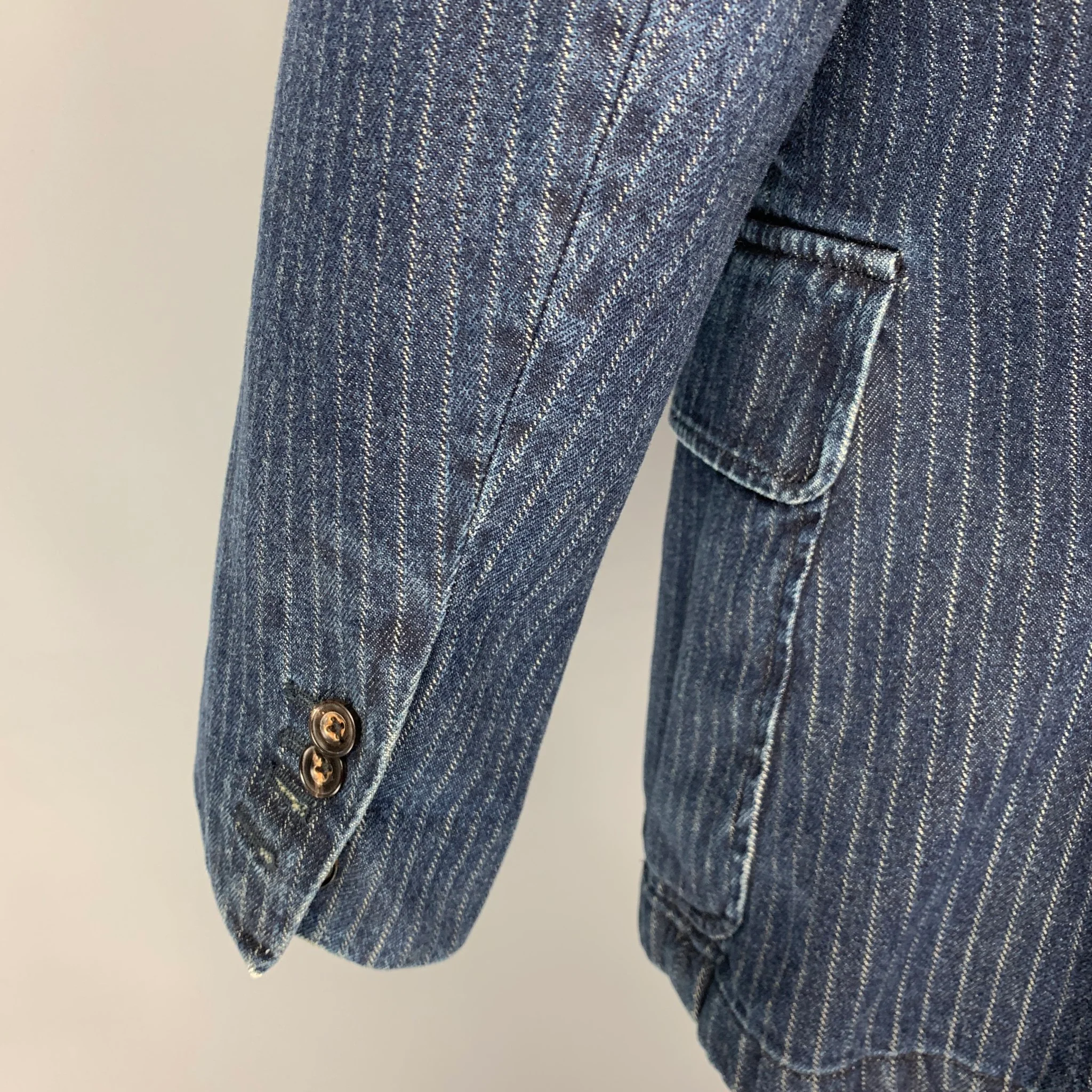 POLO by RALPH LAUREN Size 44 Indigo Pinstripe Cotton Sport Coat - Image 4