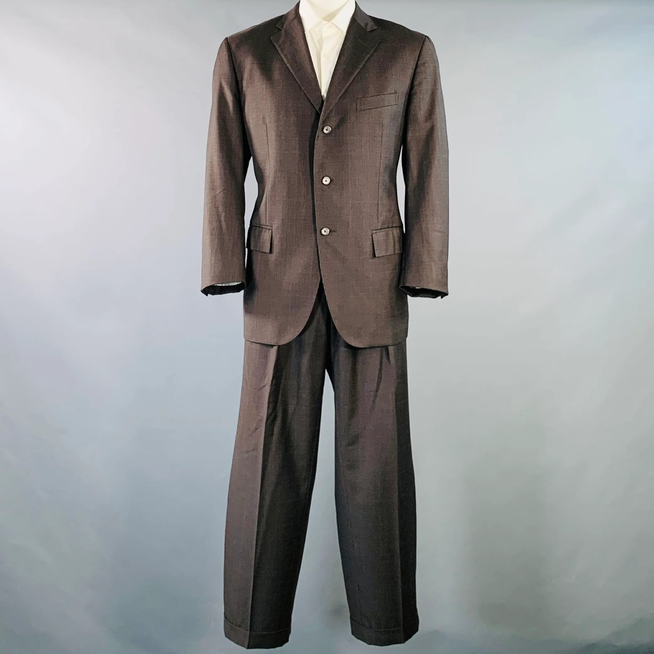 POLO by RALPH LAUREN Size 44 Regular Brown Black Glenplaid Notch Lapel Suit - Image 2