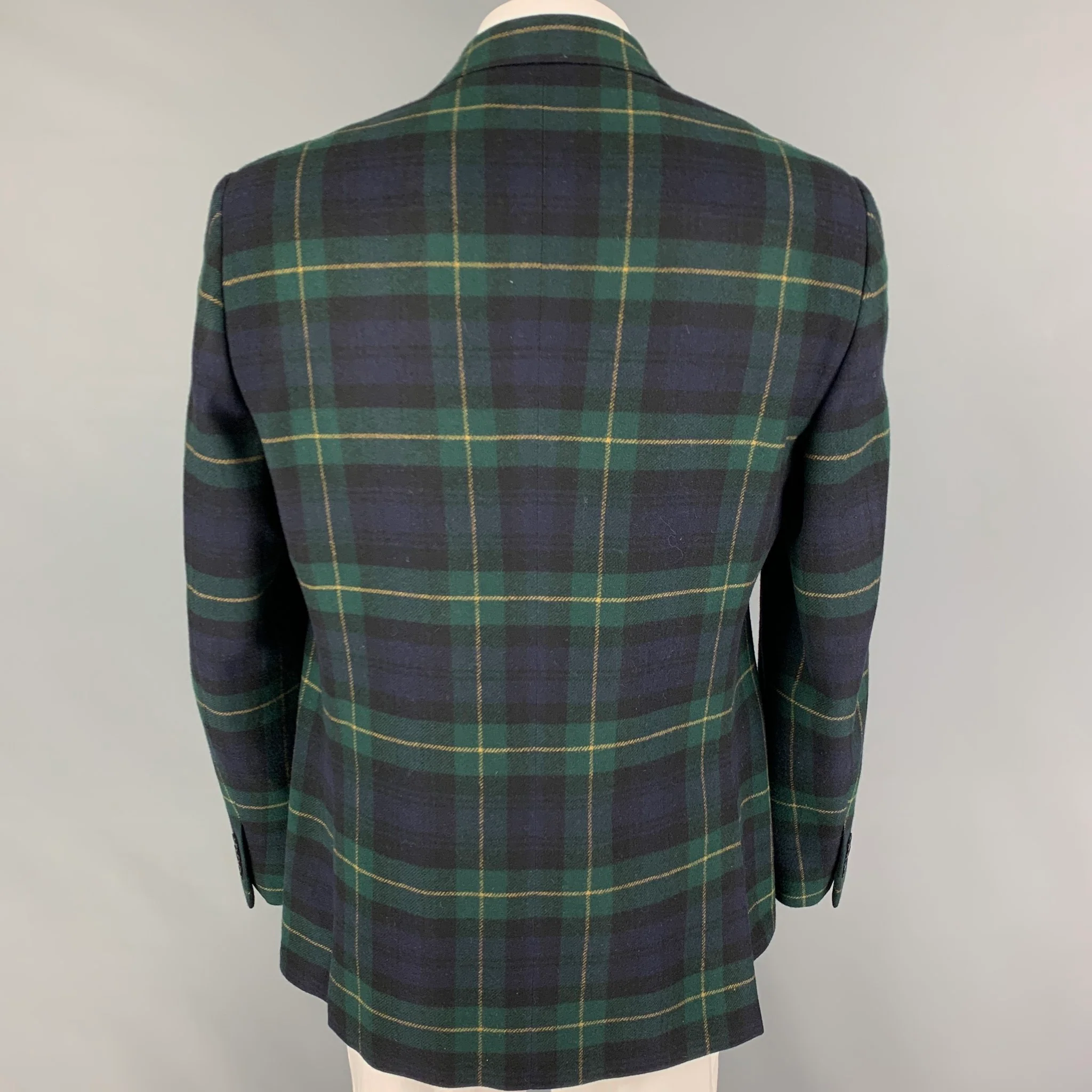 POLO by RALPH LAUREN Size 46 Green Navy Plaid Wool Cashmere Sport Coat - Image 3
