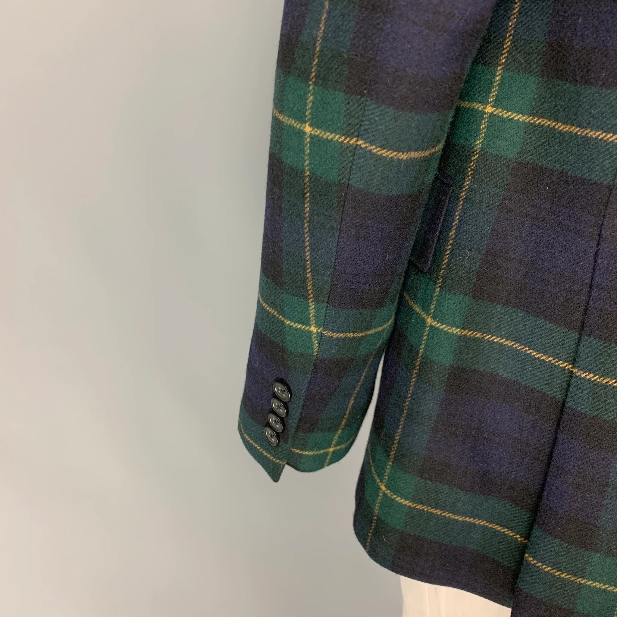 POLO by RALPH LAUREN Size 46 Green Navy Plaid Wool Cashmere Sport Coat - Image 4